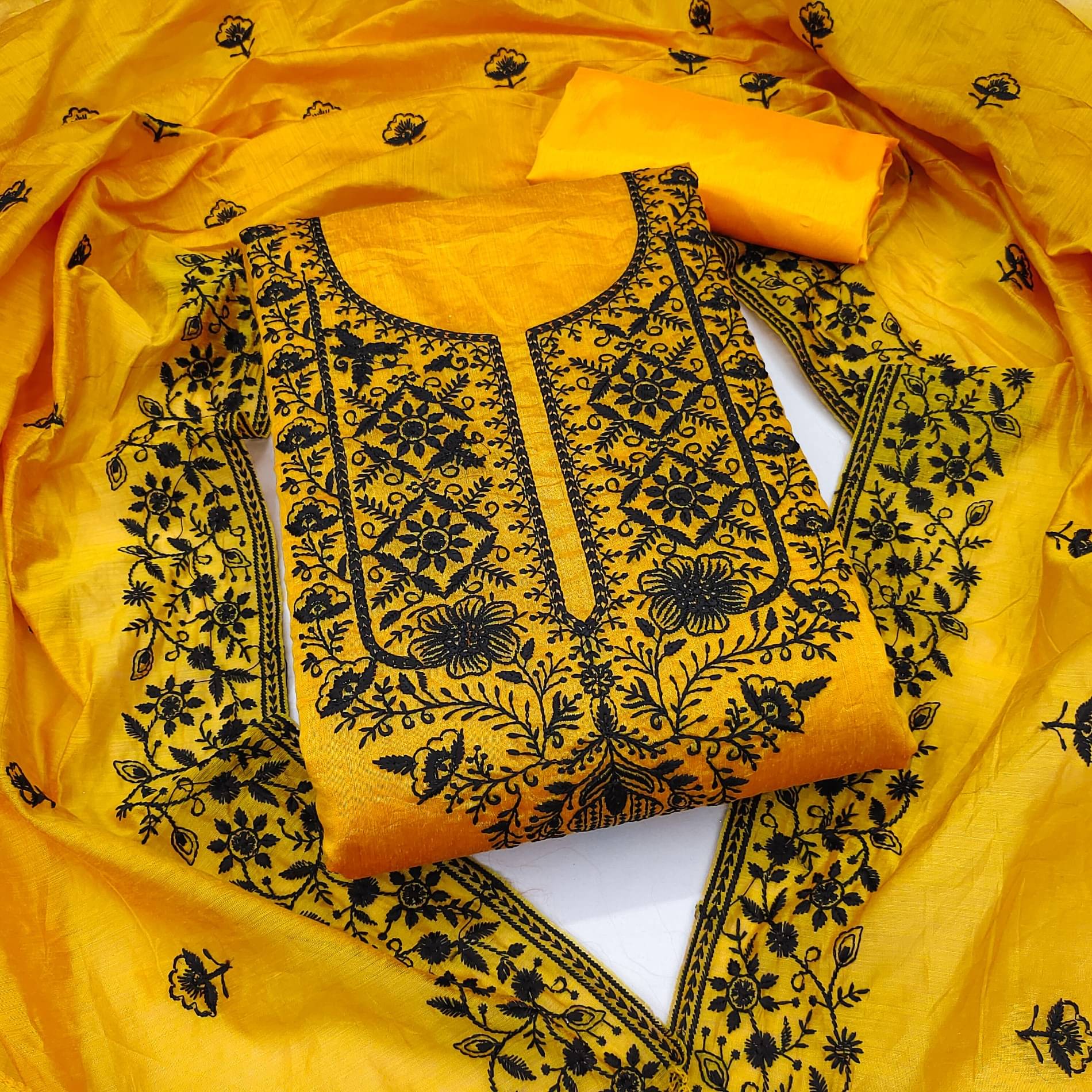 Rangtulika Ethnics Women Chanderi Unstitched Dress Material ( Yellow )     			Rangtulika Ethnics Women Chanderi Unstitched Dress Material ( Yellow )