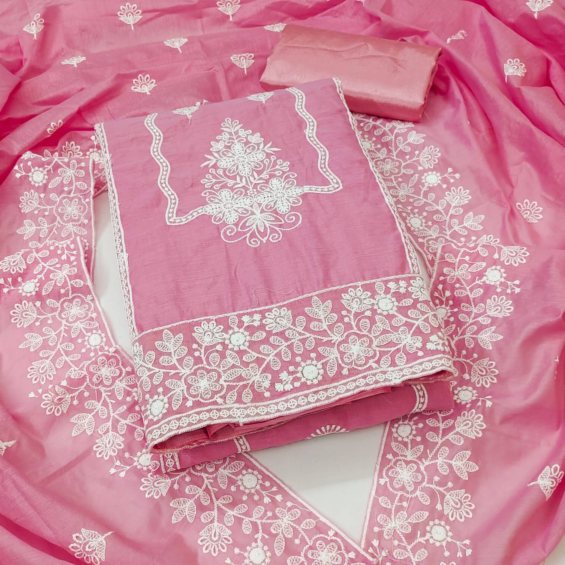     			Rangtulika Ethnics Women Chanderi Unstitched Dress Material ( Pink )
