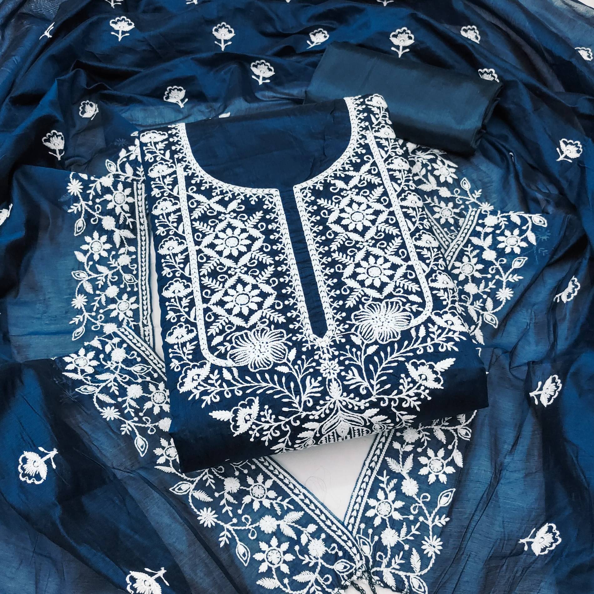 Rangtulika Ethnics Women Chanderi Unstitched Dress Material ( Blue )     			Rangtulika Ethnics Women Chanderi Unstitched Dress Material ( Blue )