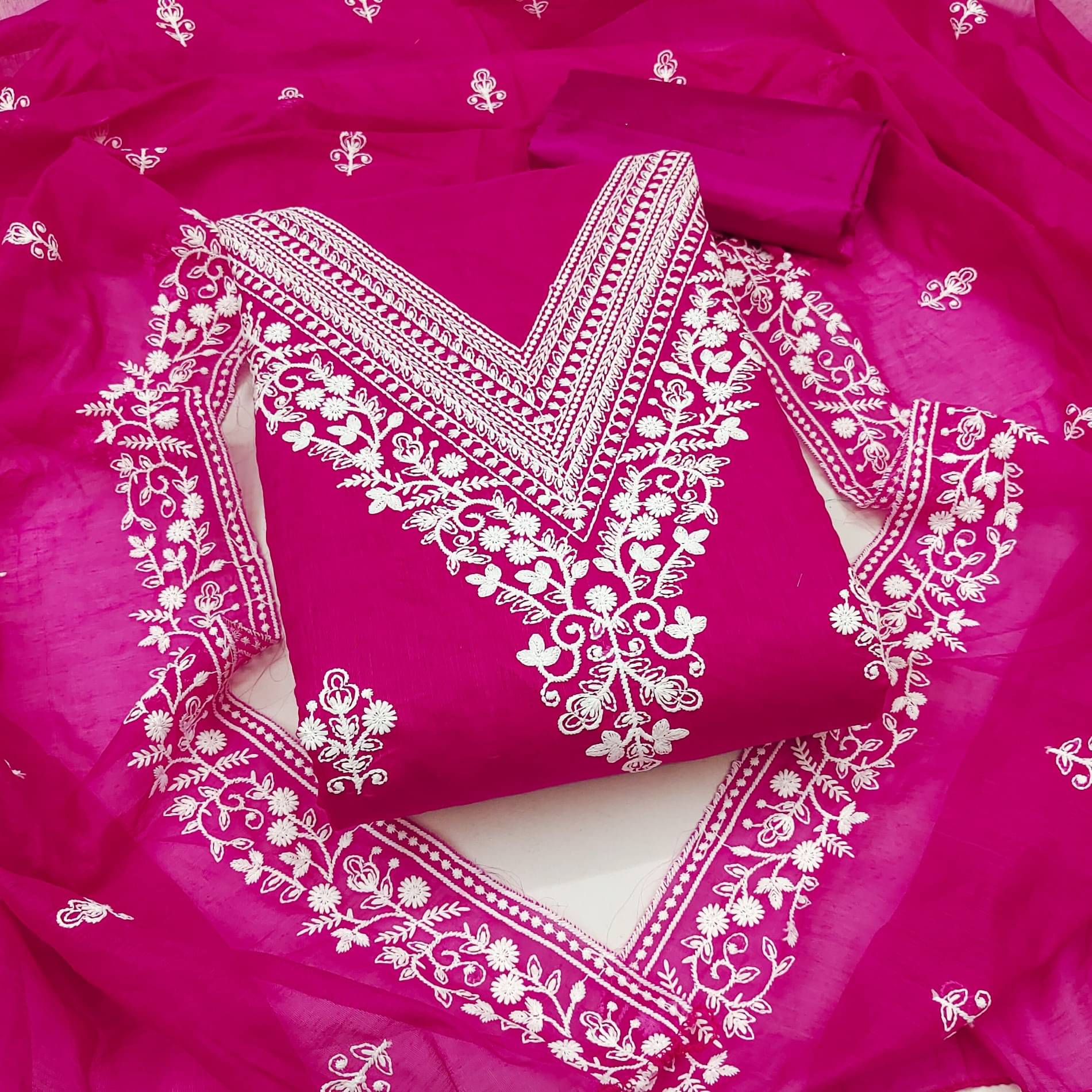     			Rangtulika Ethnics Women Chanderi Unstitched Dress Material ( Fluorescent Pink )