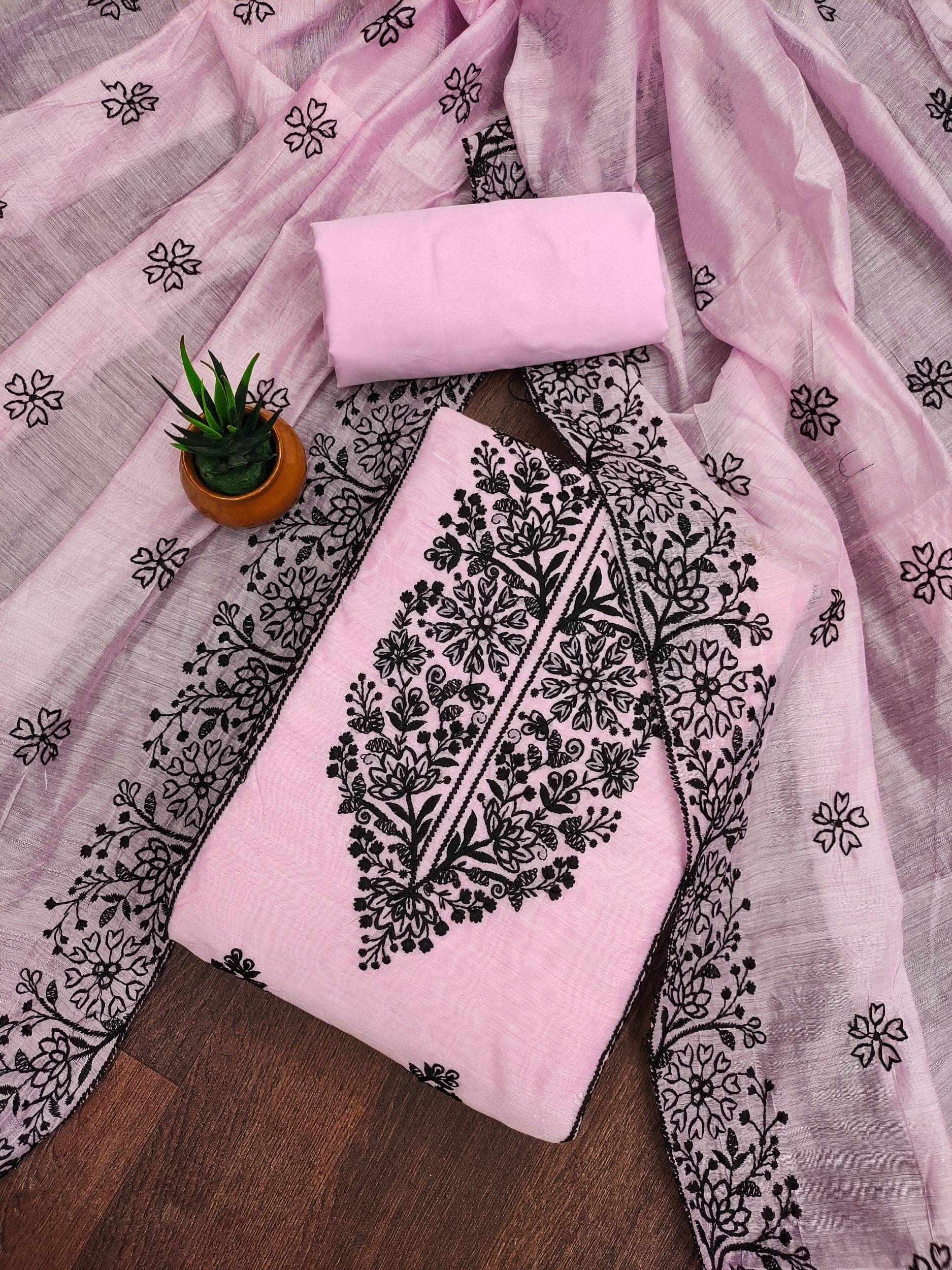    			Rangtulika Ethnics Women Chanderi Unstitched Dress Material ( Pink )