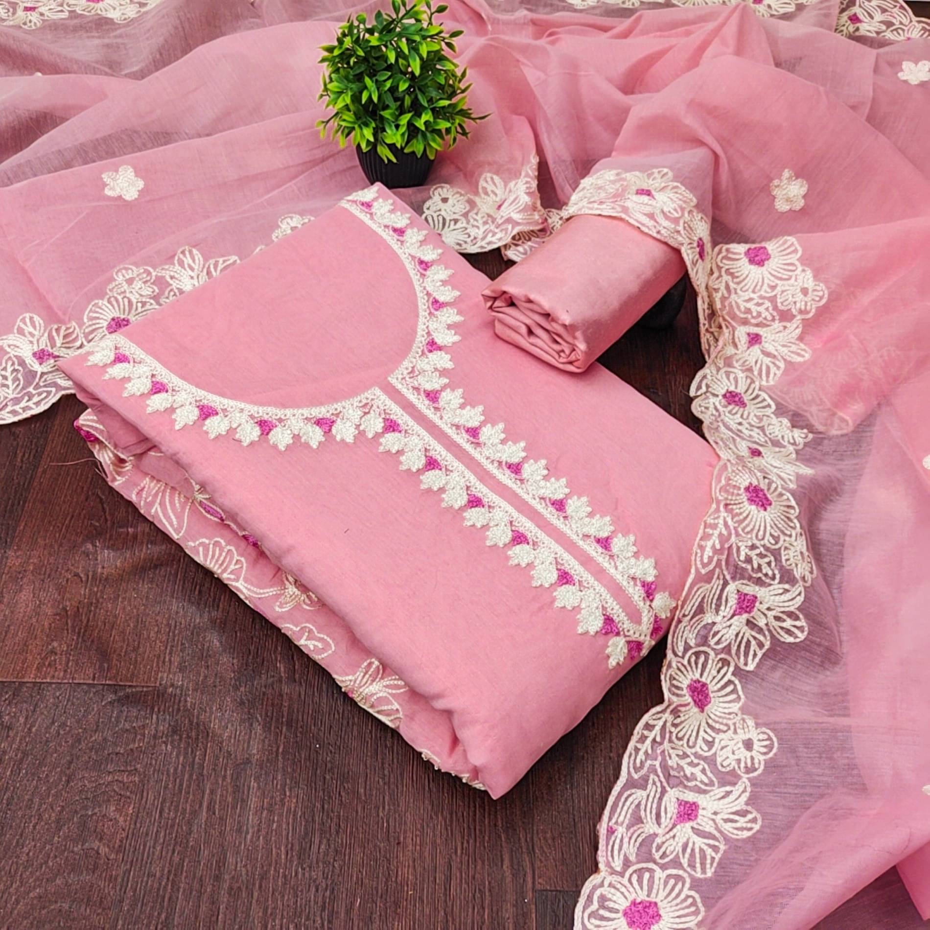 Rangtulika Ethnics Women Chanderi Unstitched Dress Material ( Pink )     			Rangtulika Ethnics Women Chanderi Unstitched Dress Material ( Pink )