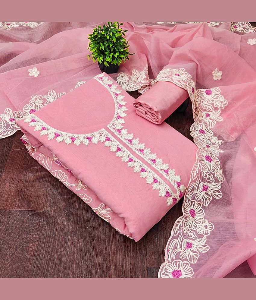 Rangtulika Ethnics Women Chanderi Unstitched Dress Material ( Pink ) - Unstitched Fabrics | Buy online on ZillyBuy