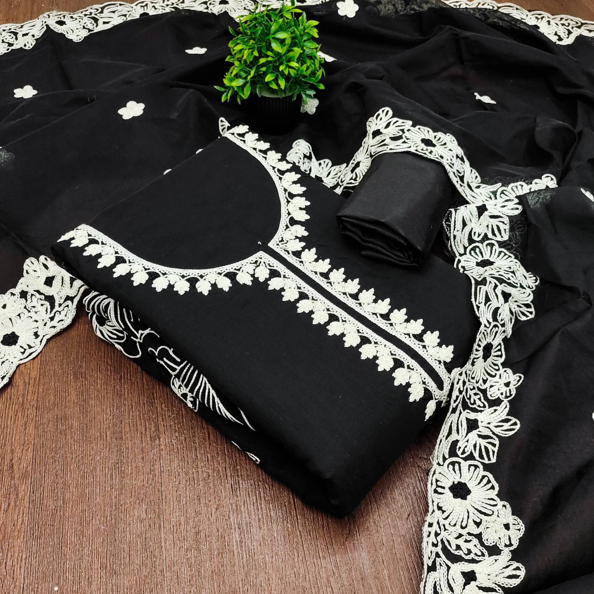     			Rangtulika Ethnics Women Chanderi Unstitched Dress Material ( Black )