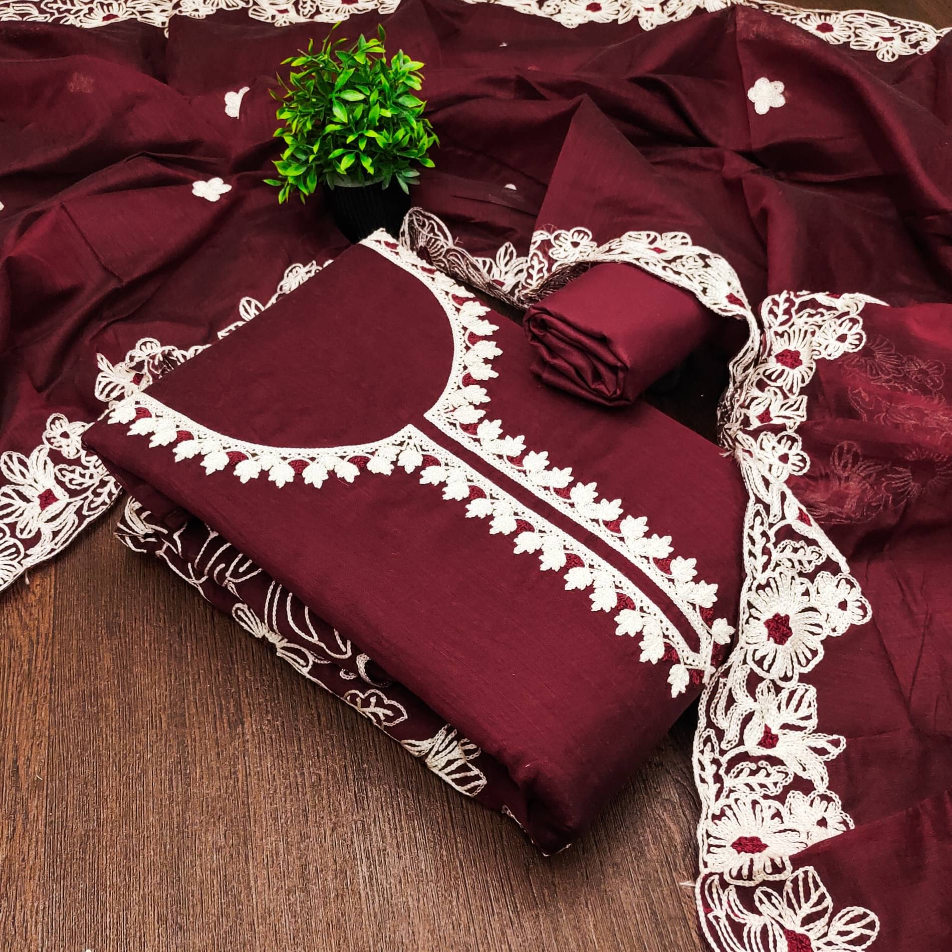 Rangtulika Ethnics Women Chanderi Unstitched Dress Material ( Maroon ) Rangtulika Ethnics Women Chanderi Unstitched Dress Material ( Maroon )