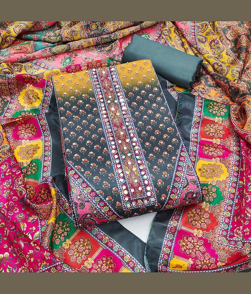 Rangtulika Ethnics Women Chiffon Unstitched Dress Material ( Grey ) - Unstitched Fabrics | Buy online on ZillyBuy