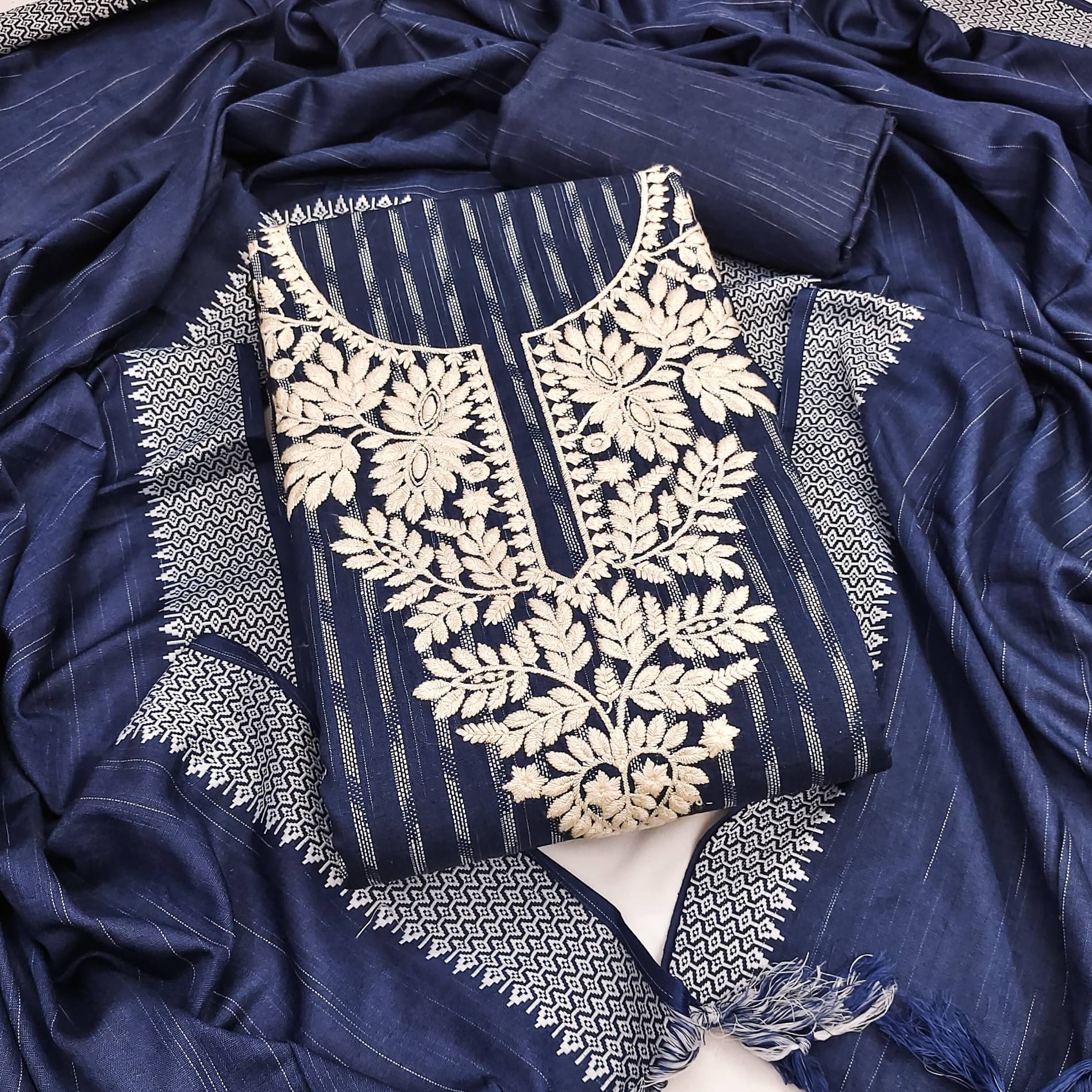 Rangtulika Ethnics Women Cotton Unstitched Dress Material ( Blue ) Rangtulika Ethnics Women Cotton Unstitched Dress Material ( Blue )