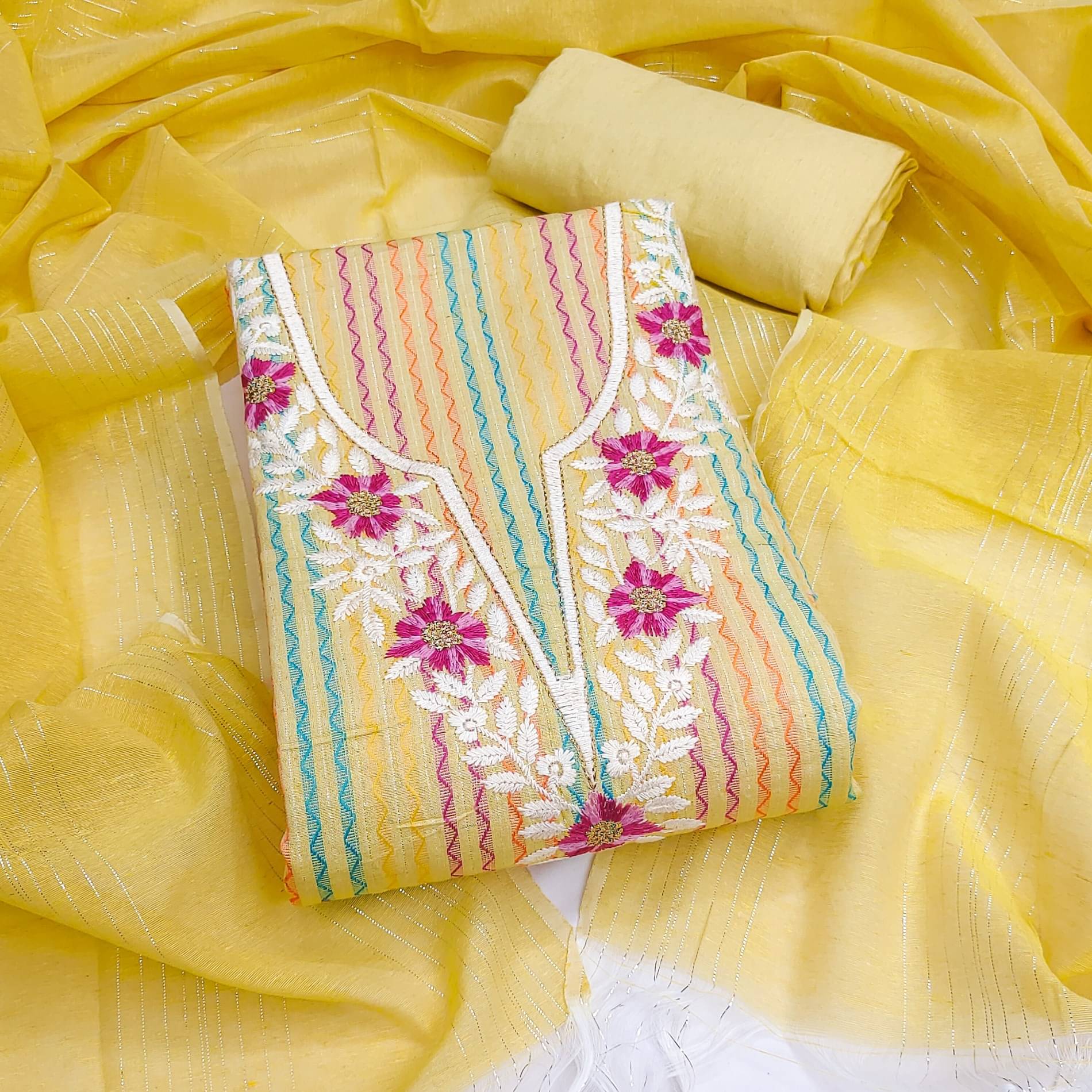     			Rangtulika Ethnics Women Cotton Unstitched Dress Material ( Yellow )