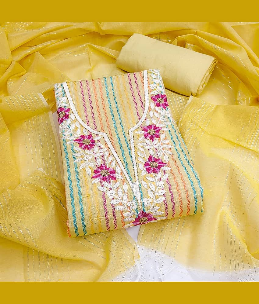 Rangtulika Ethnics Women Cotton Unstitched Dress Material ( Yellow ) - Unstitched Fabrics | Buy online on ZillyBuy