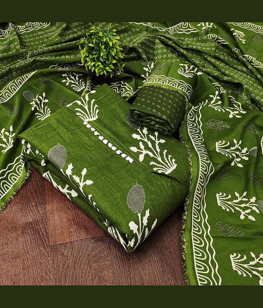 Rangtulika Ethnics Women Cotton Unstitched Dress Material ( Green ) - Unstitched Fabrics | Buy online on ZillyBuy