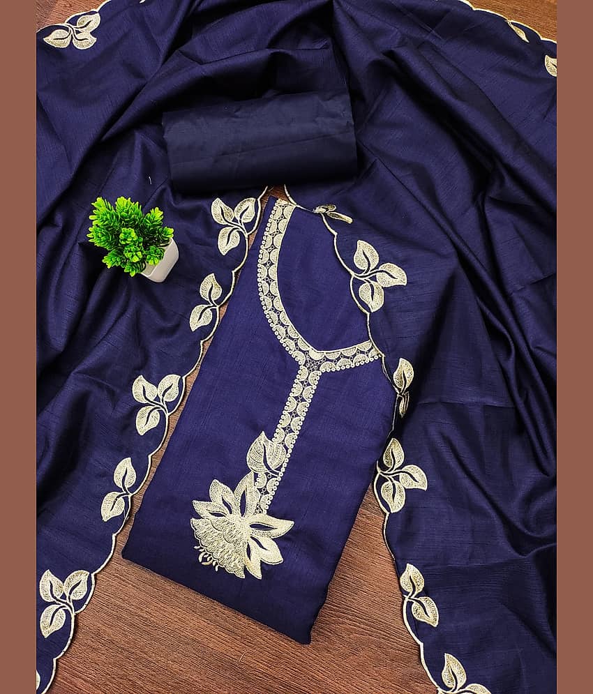 Rangtulika Ethnics Women Cotton Unstitched Dress Material ( Blue ) - Unstitched Fabrics | Buy online on ZillyBuy