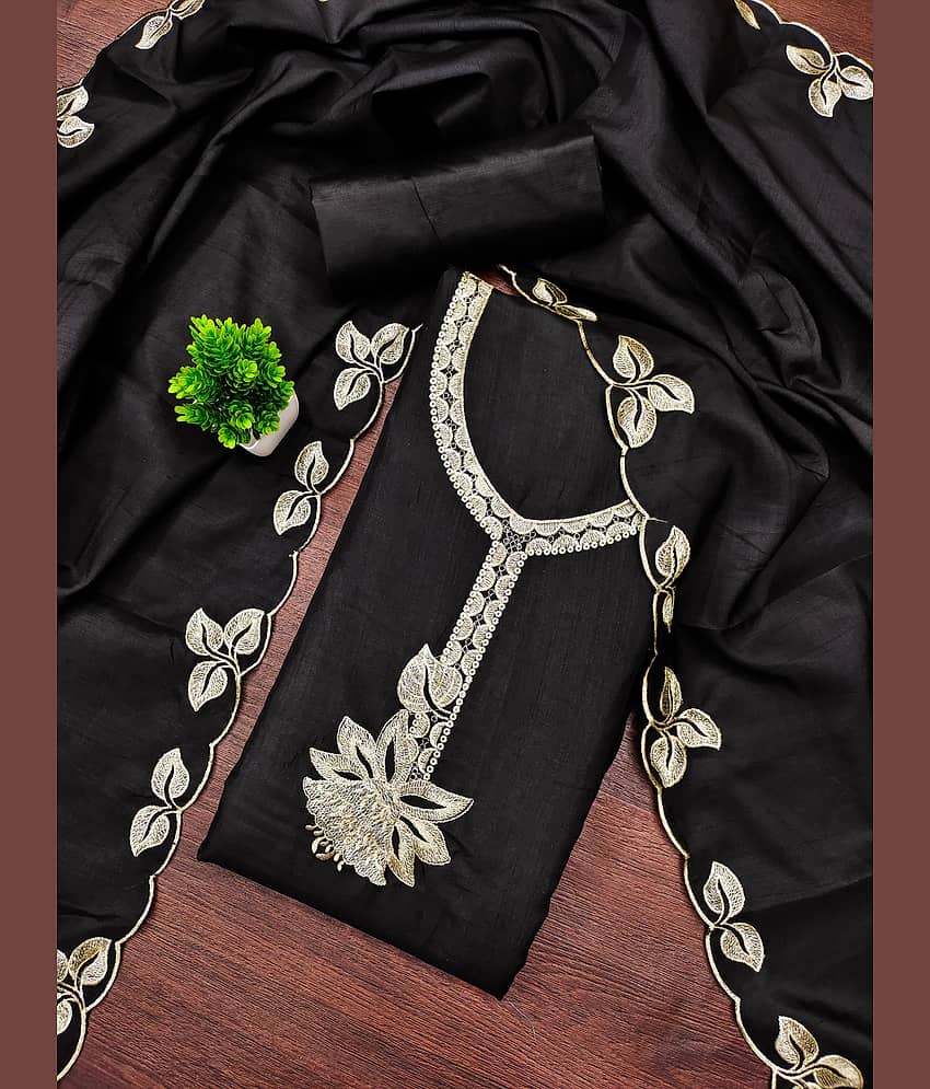 Rangtulika Ethnics Women Cotton Unstitched Dress Material ( Black ) - Unstitched Fabrics | Buy online on ZillyBuy