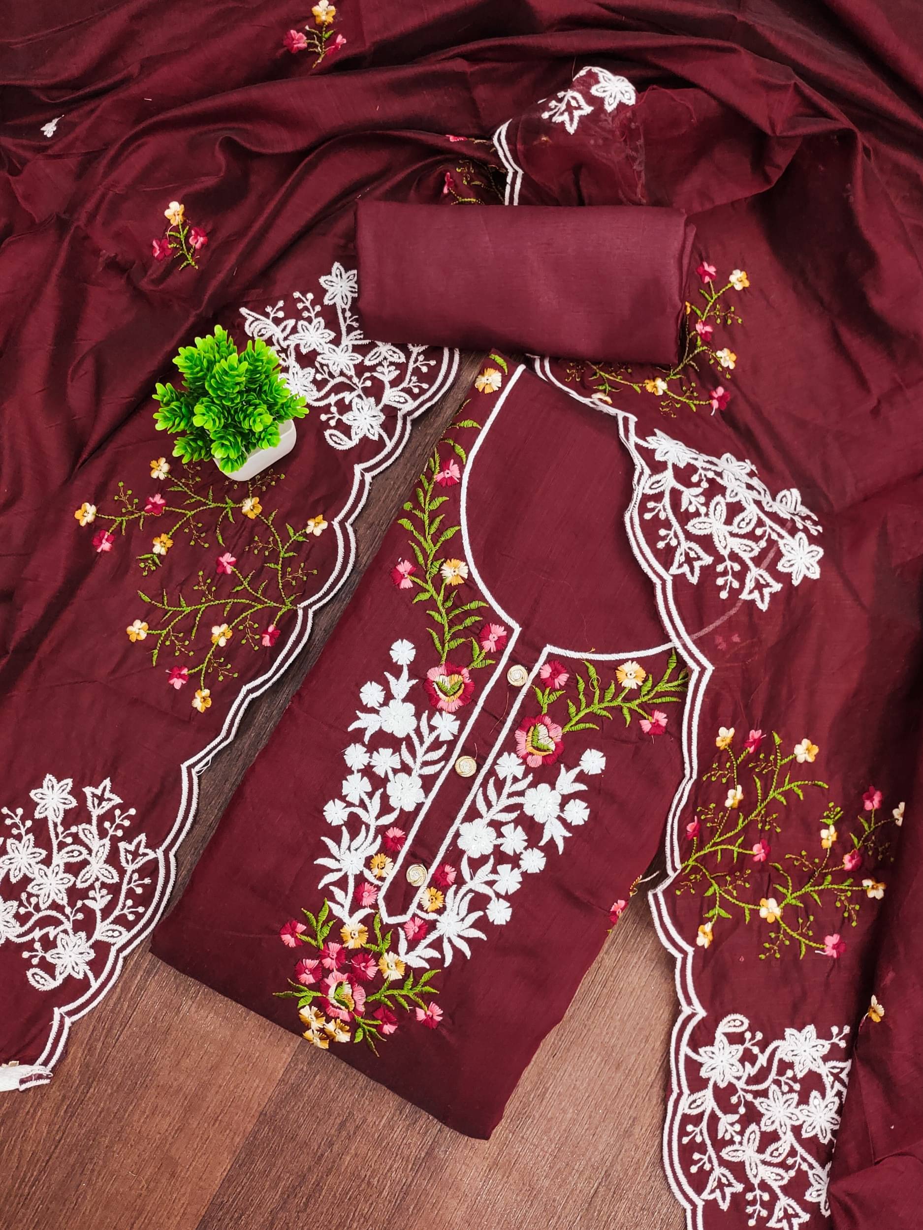 Rangtulika Ethnics Women Cotton Unstitched Dress Material ( Maroon ) Rangtulika Ethnics Women Cotton Unstitched Dress Material ( Maroon )