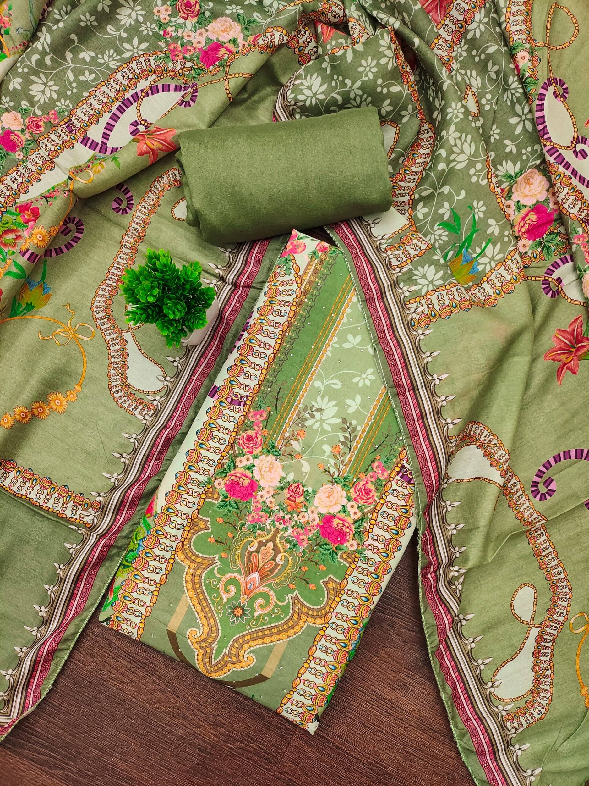 Rangtulika Ethnics Women Linen Unstitched Dress Material ( Green ) Rangtulika Ethnics Women Linen Unstitched Dress Material ( Green )
