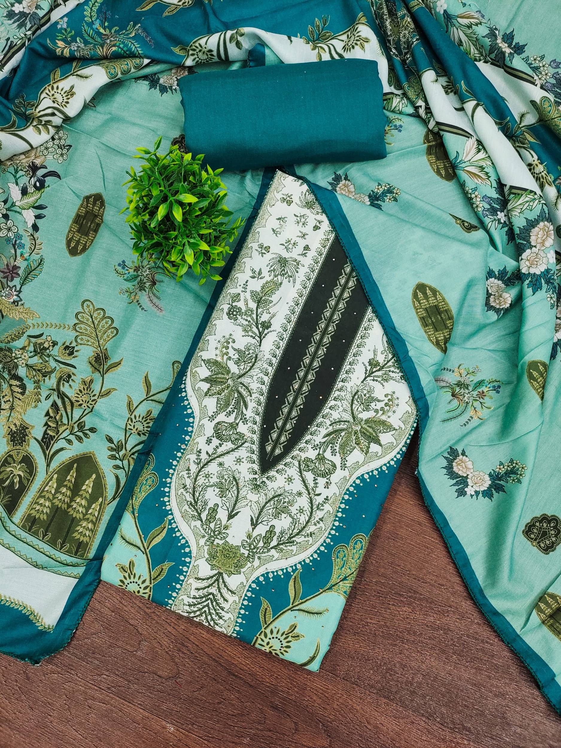     			Rangtulika Ethnics Women Linen Unstitched Dress Material ( Sea Green )