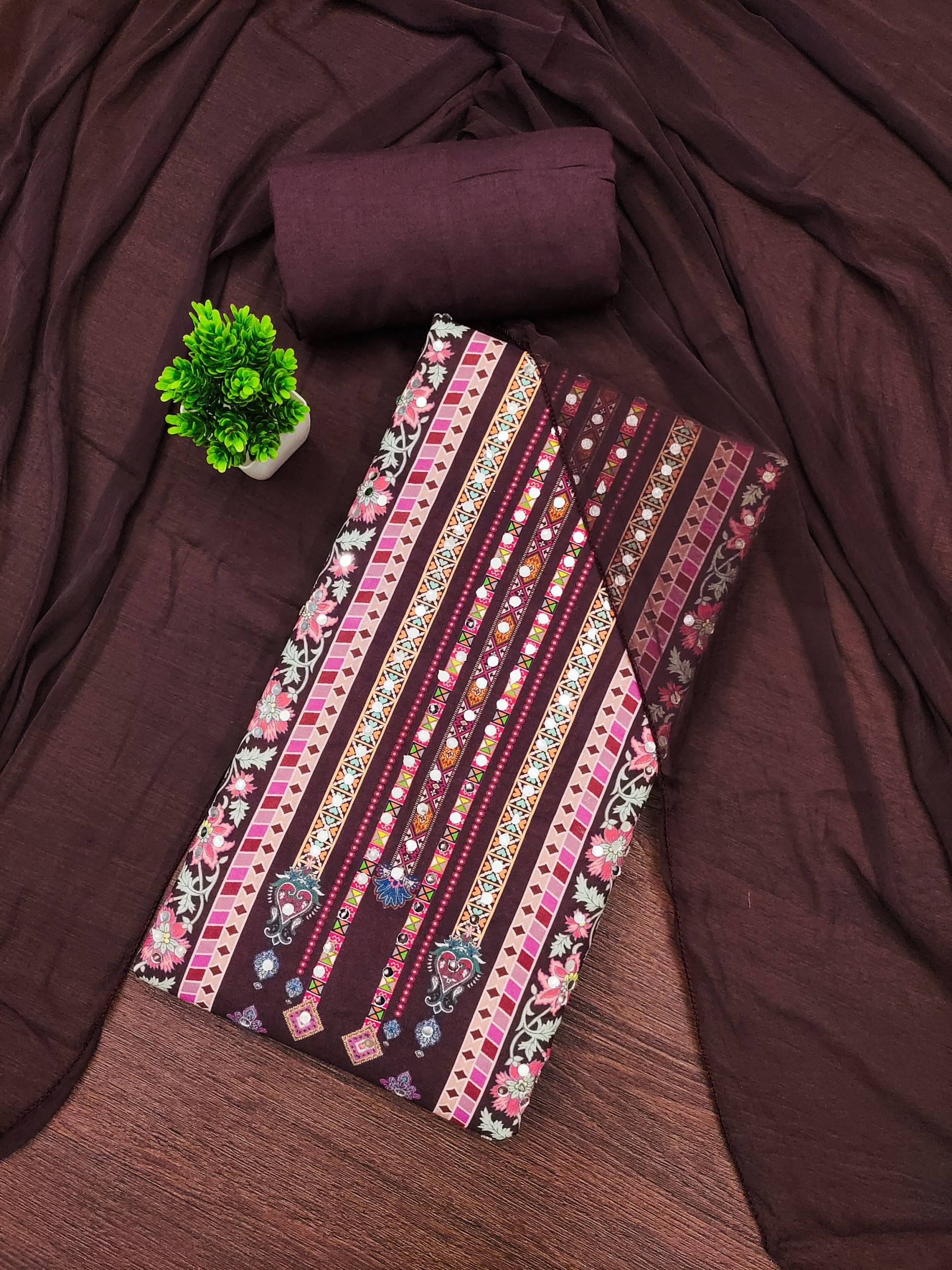 Rangtulika Ethnics Women Rayon Unstitched Dress Material ( Maroon ) Rangtulika Ethnics Women Rayon Unstitched Dress Material ( Maroon )