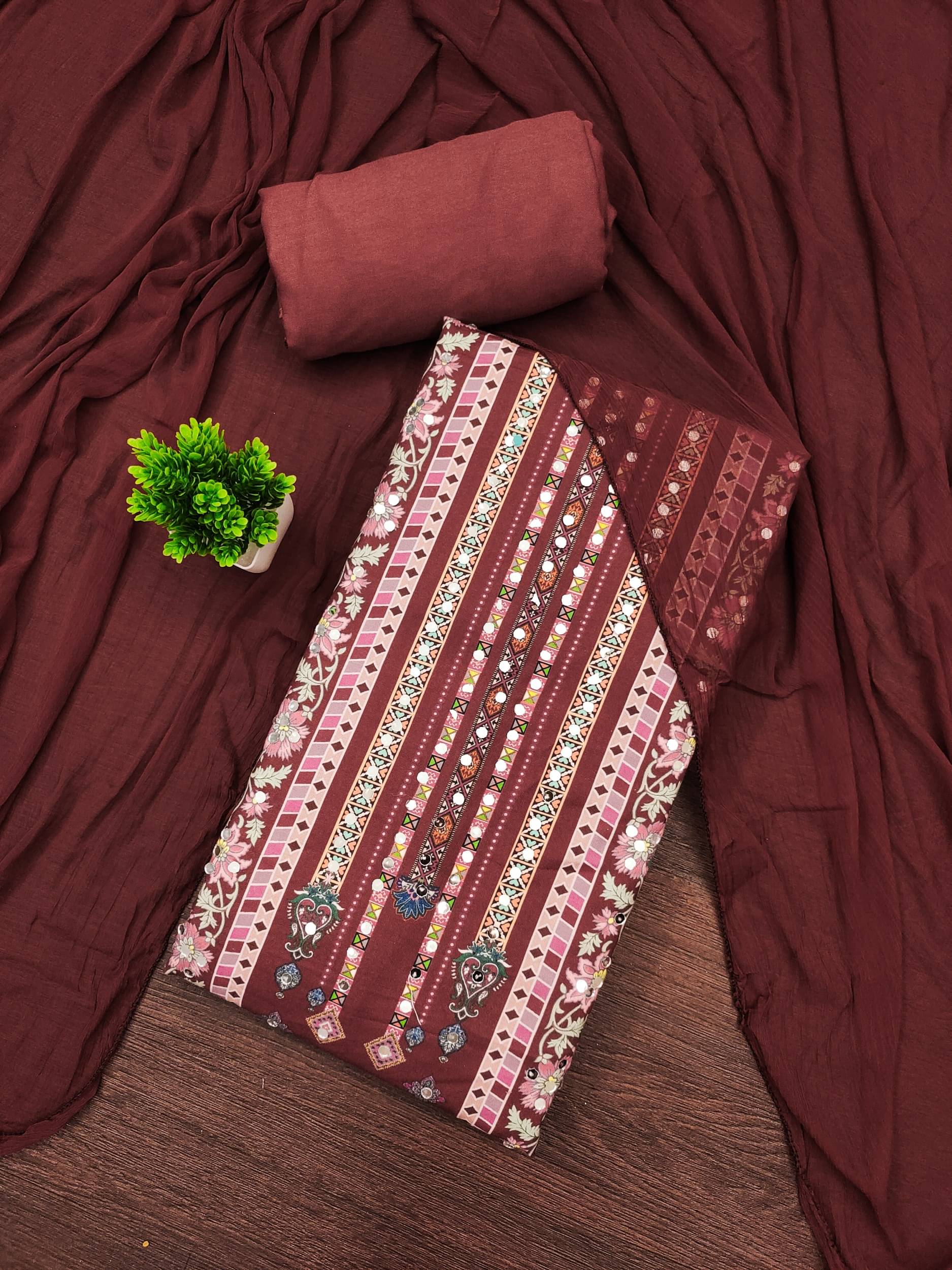     			Rangtulika Ethnics Women Rayon Unstitched Dress Material ( Brown )