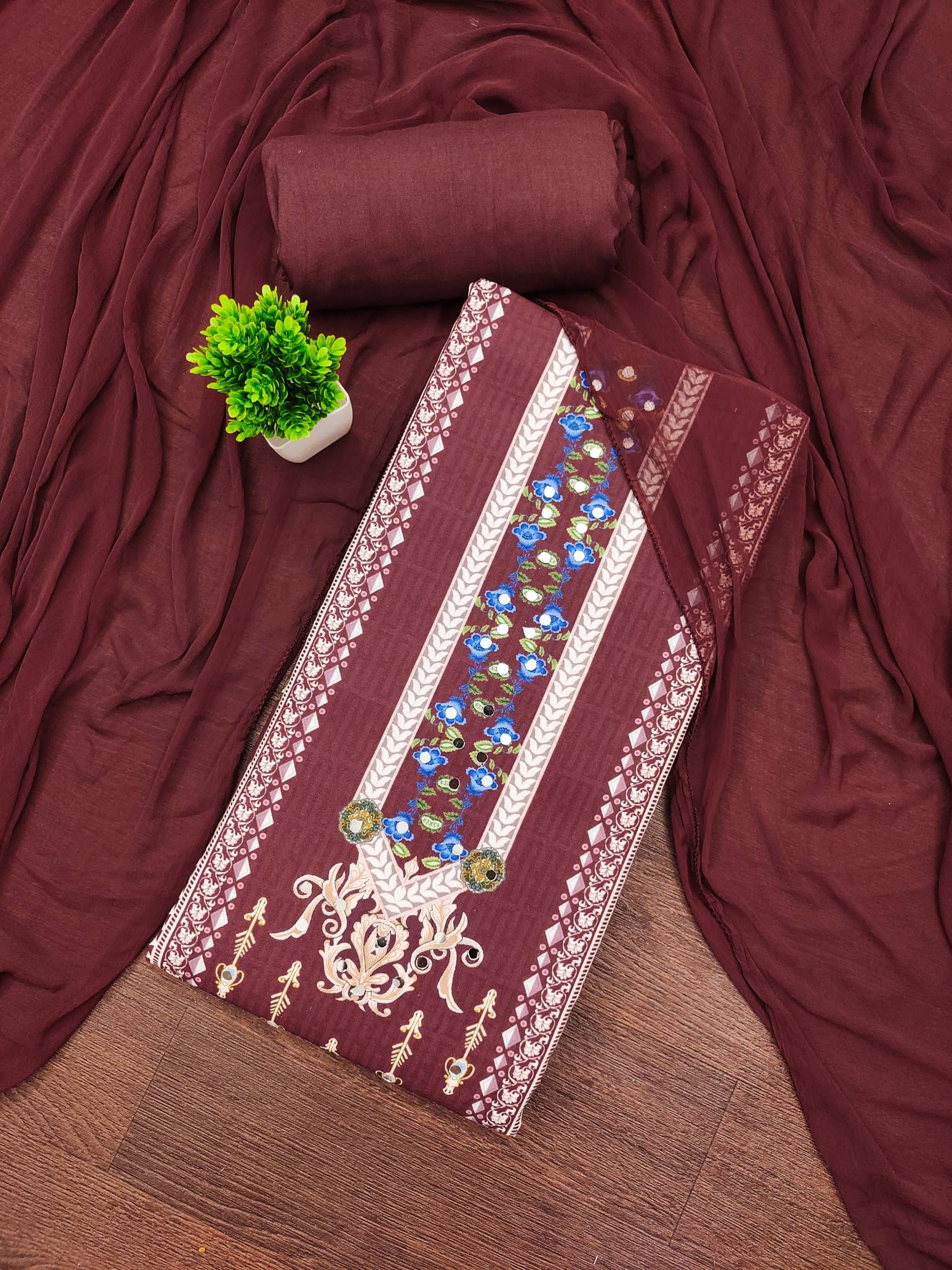 Rangtulika Ethnics Women Rayon Unstitched Dress Material ( Brown )     			Rangtulika Ethnics Women Rayon Unstitched Dress Material ( Brown )
