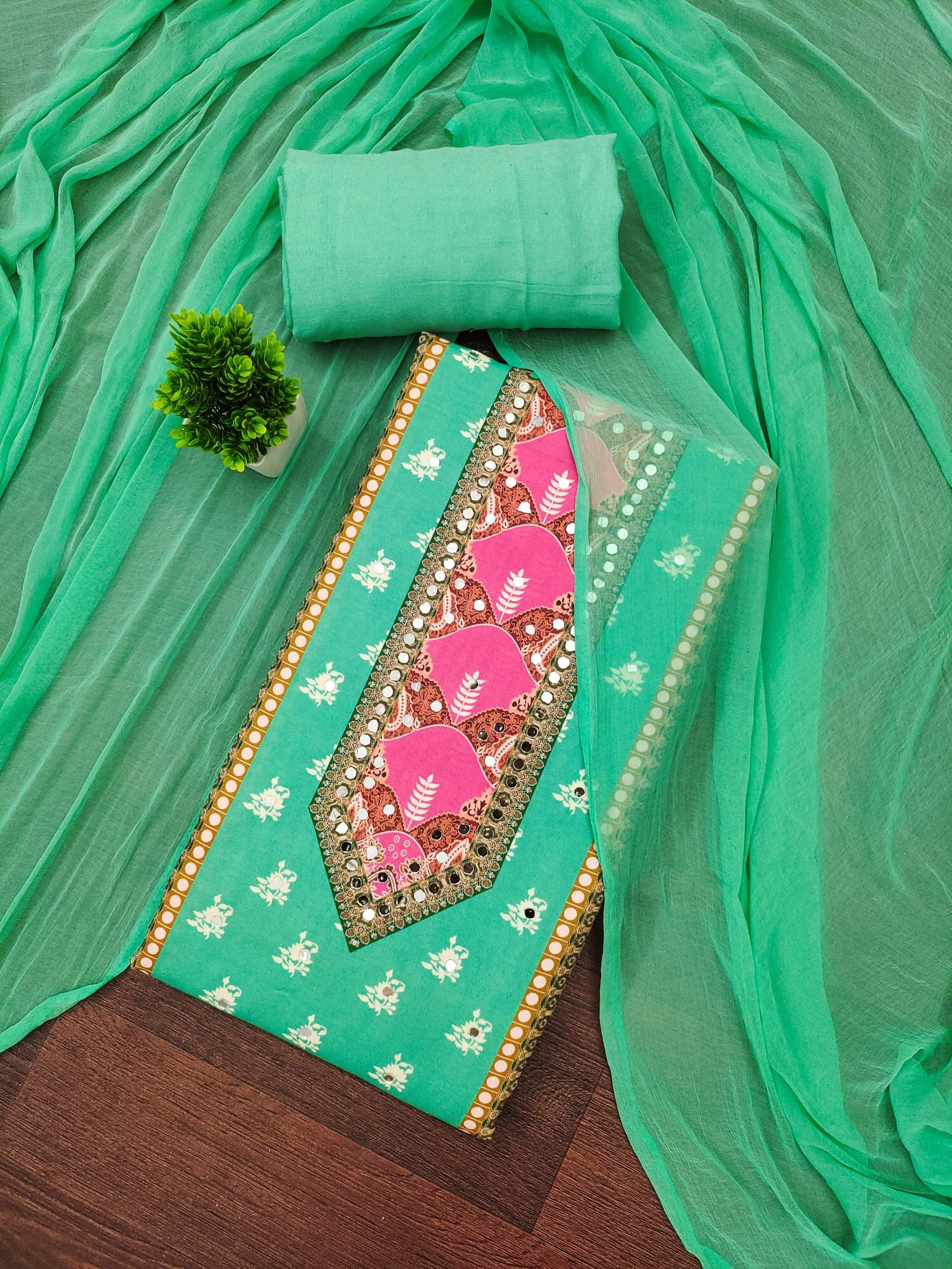 Rangtulika Ethnics Women Rayon Unstitched Dress Material ( Green ) Rangtulika Ethnics Women Rayon Unstitched Dress Material ( Green )