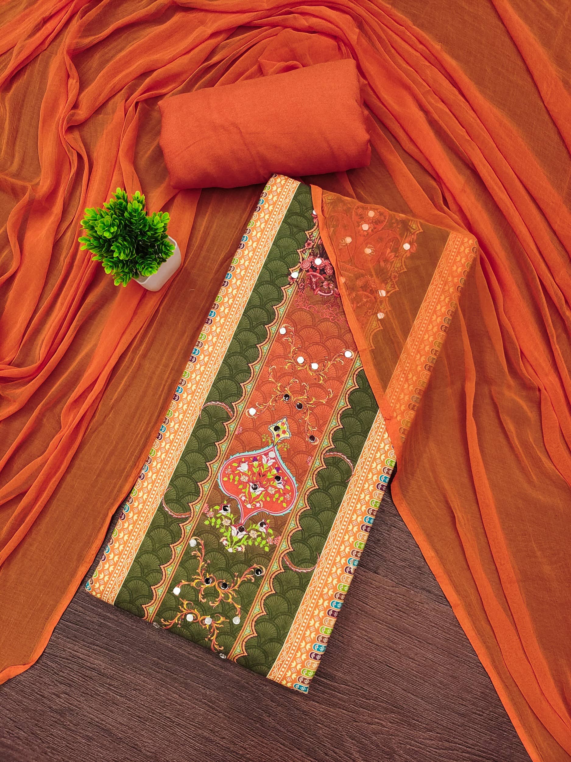 Rangtulika Ethnics Women Rayon Unstitched Dress Material ( Orange ) - Unstitched Fabrics | Buy online on ZillyBuy