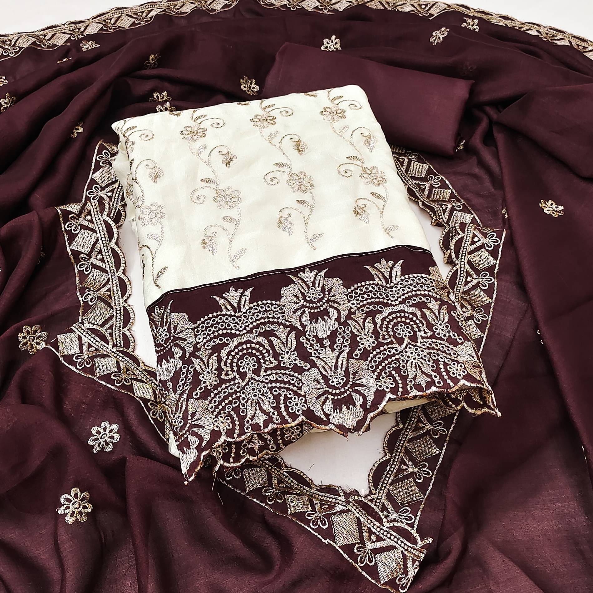     			Rangtulika Ethnics Women Silk Unstitched Dress Material ( Maroon )