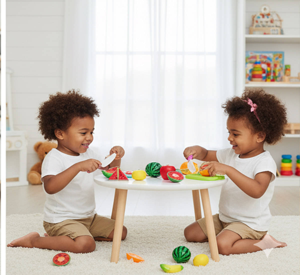     			Realistic Sliceable 7 Pcs Fruits Cutting Play Toy Set (5 Fruits and Vegetables Plus Board and Knife)Multicolour