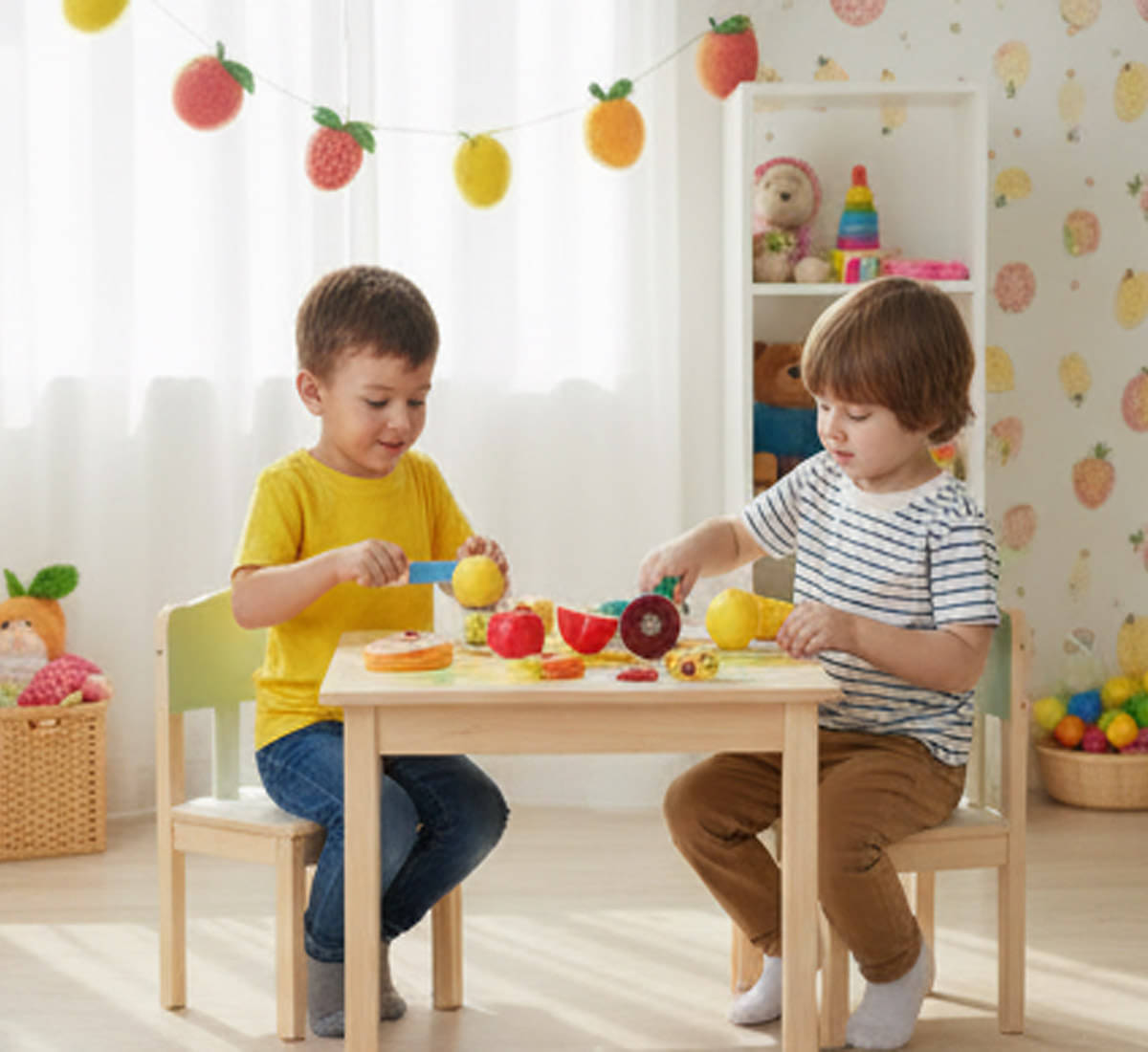     			Realistic Sliceable 7 Pcs Fruits Cutting Play Toy Set (5 Fruits and Vegetables Plus Board and Knife) Disha