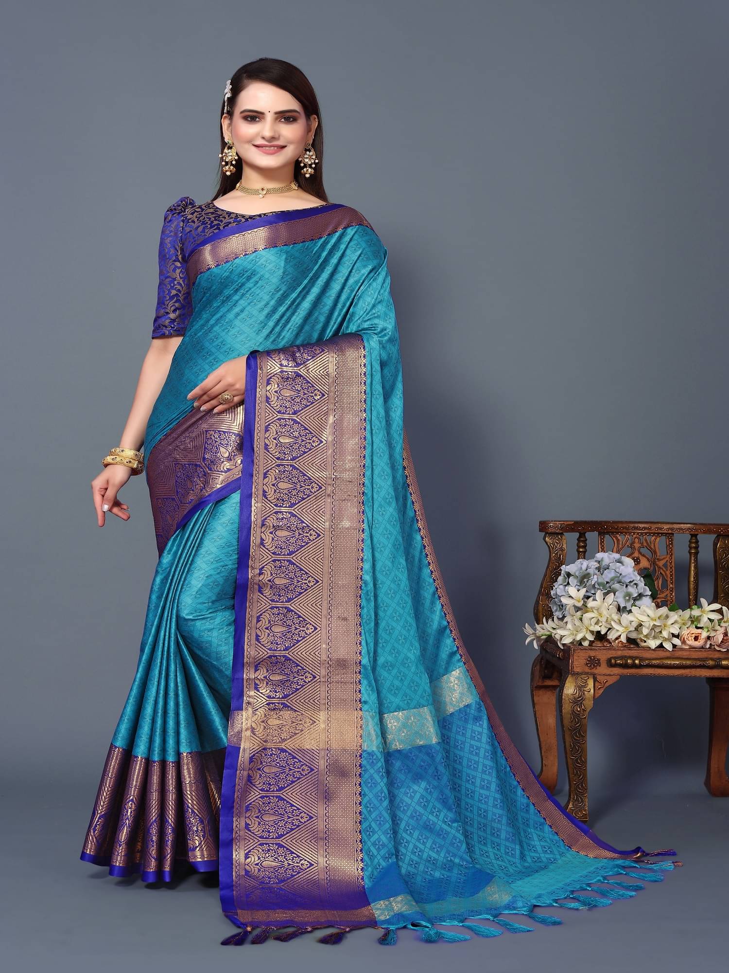     			SATVASHIV Cotton Blend Self Design Regular Saree With Unstitched Blouse Piece ( Sky Blue )