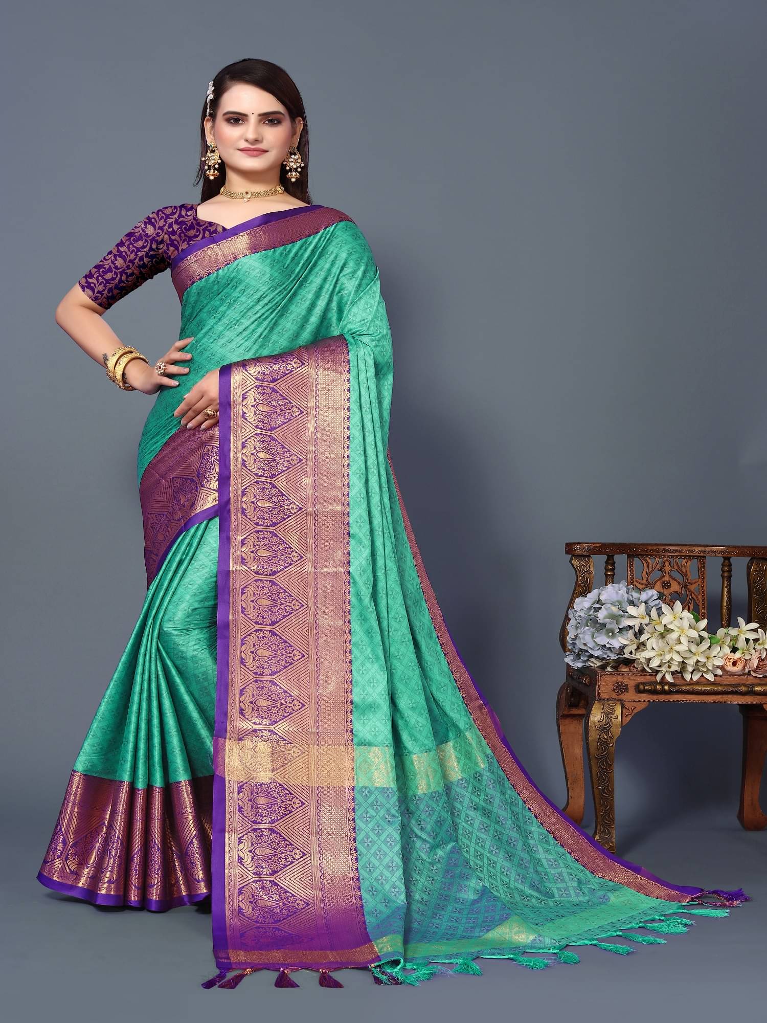 SATVASHIV Cotton Blend Self Design Regular Saree With Unstitched Blouse Piece ( Blue )     			SATVASHIV Cotton Blend Self Design Regular Saree With Unstitched Blouse Piece ( Blue )