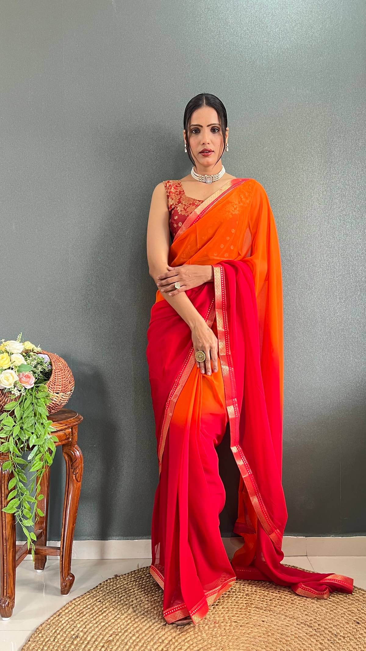     			SATVASHIV Georgette Self Design Regular Saree With Unstitched Blouse Piece ( Red )