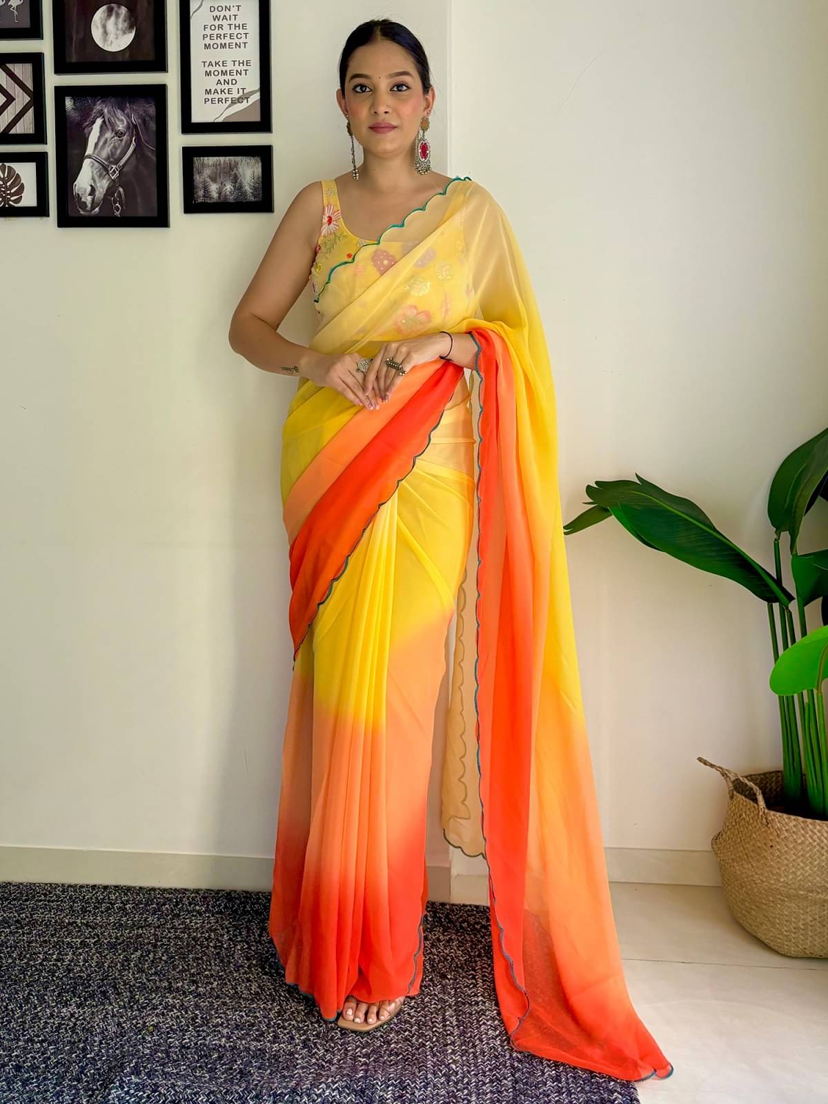 SATVASHIV Georgette Solid Regular Saree With Unstitched Blouse Piece ( Orange ) SATVASHIV Georgette Solid Regular Saree With Unstitched Blouse Piece ( Orange )