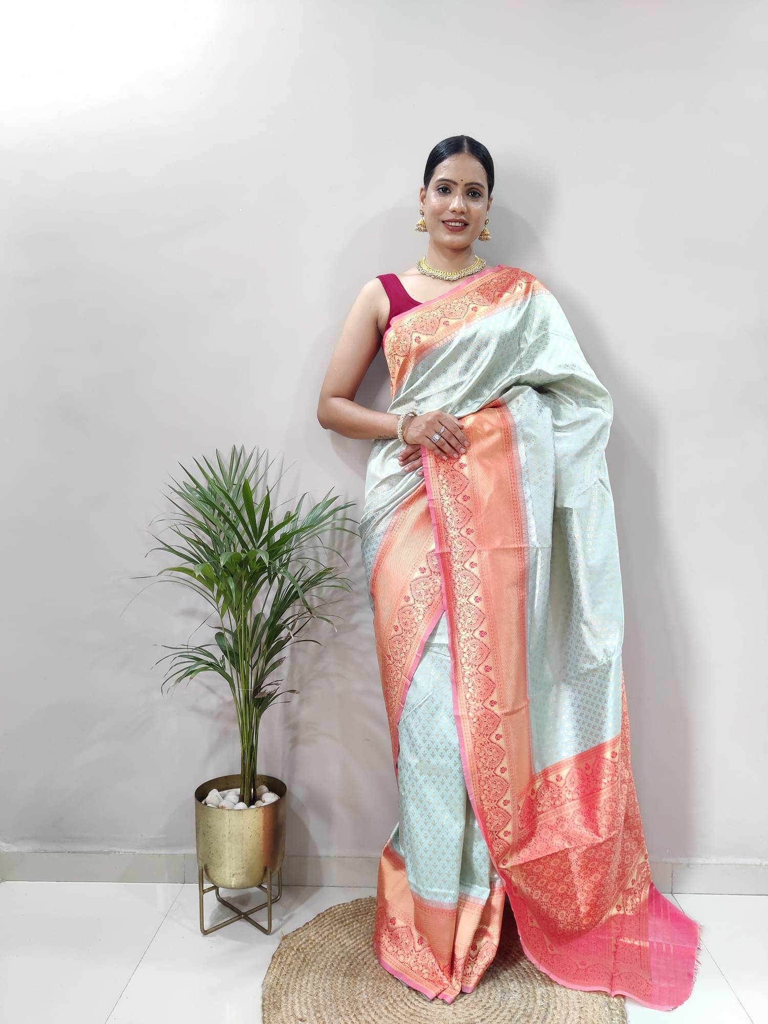     			SATVASHIV Silk Blend Self Design Regular Saree With Unstitched Blouse Piece ( Sky Blue )