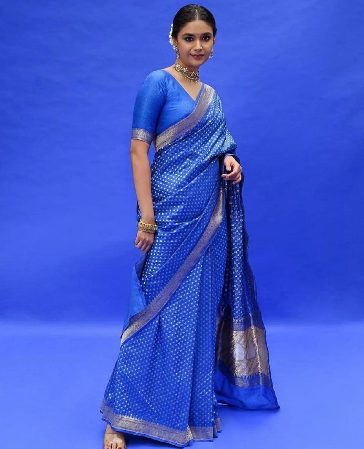     			SATVASHIV Silk Self Design Regular Saree With Unstitched Blouse Piece ( Blue )