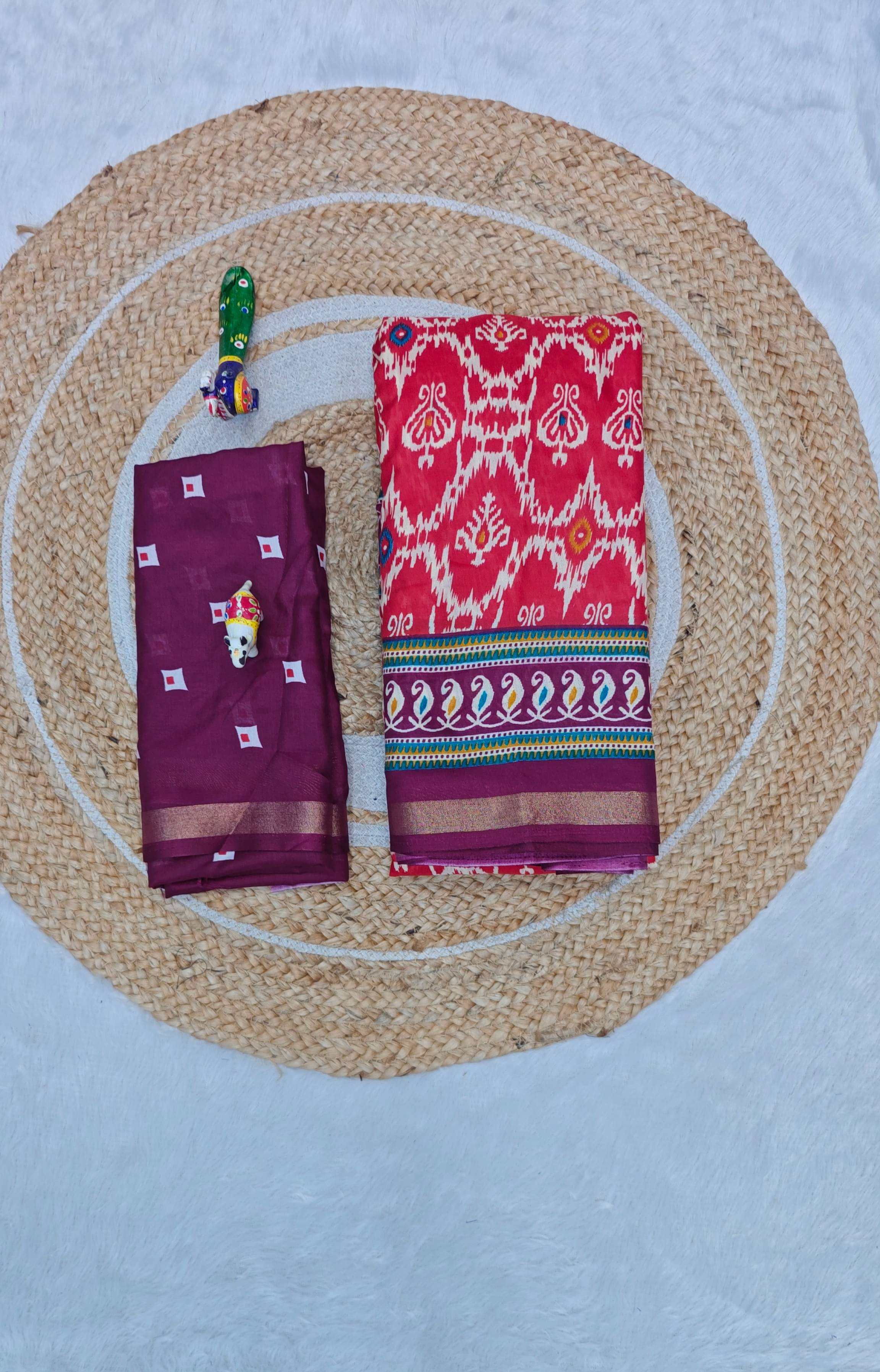     			SHIRODHARI Cotton Blend Printed Sambalpuri Saree With Unstitched Blouse Piece ( Orange )