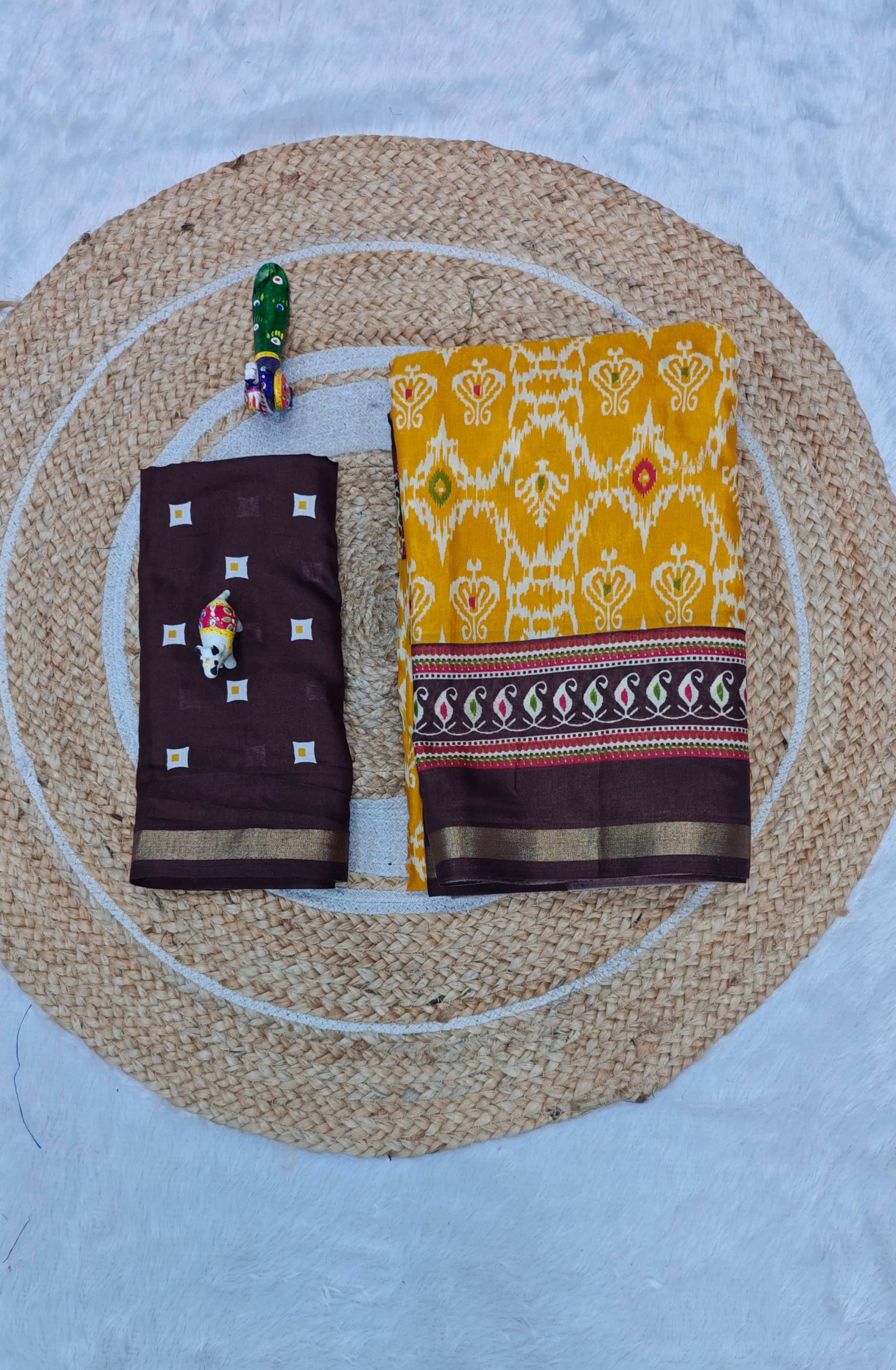     			SHIRODHARI Cotton Blend Printed Sambalpuri Saree With Unstitched Blouse Piece ( Yellow )