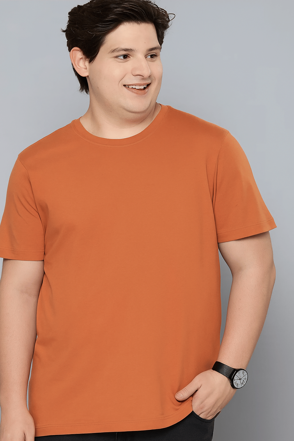 STYLE ACCORD Men Cotton Blend Regular Fit Solid T-Shirt ( Orange )