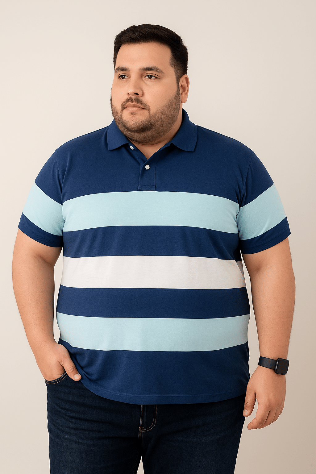 STYLE ACCORD Men Cotton Blend Regular Fit Colorblock Polo T Shirt ( Navy Blue )