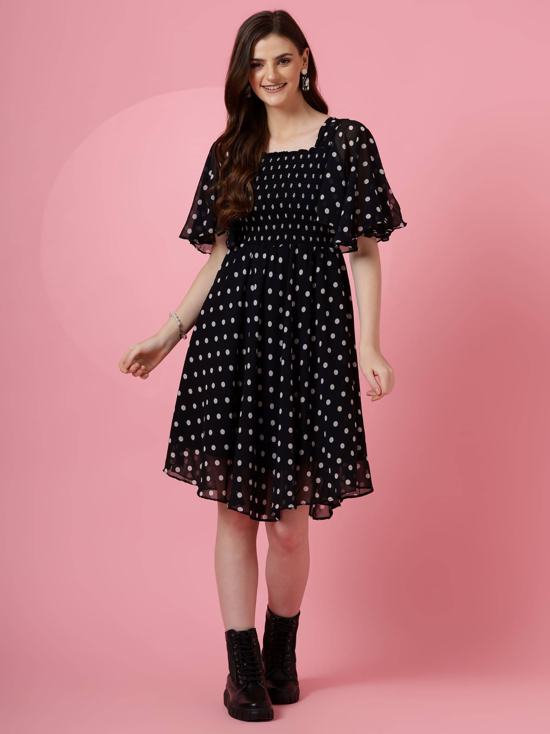 Sheetal associates Women Georgette Printed Fit & Flare Dress ( Black )