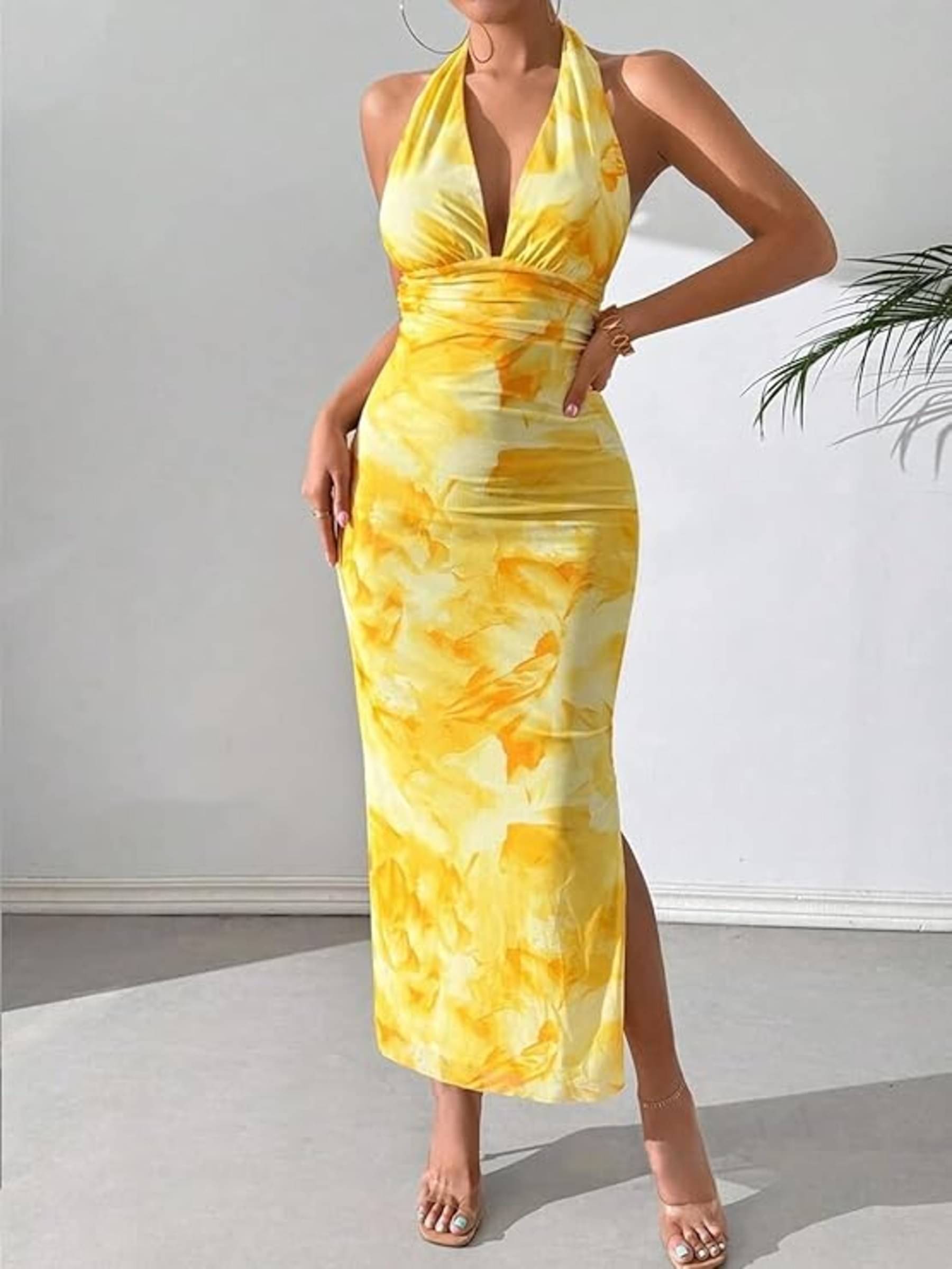    			Shine n Show Women Cotton Blend Printed Bodycon Dress ( Yellow )