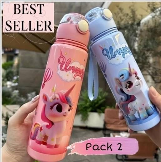     			Skyflying Unicorn Water Bottle - 700ml (Pack of 2 ) Assorted Plastic School Water Bottle 700 mL ( 2 )