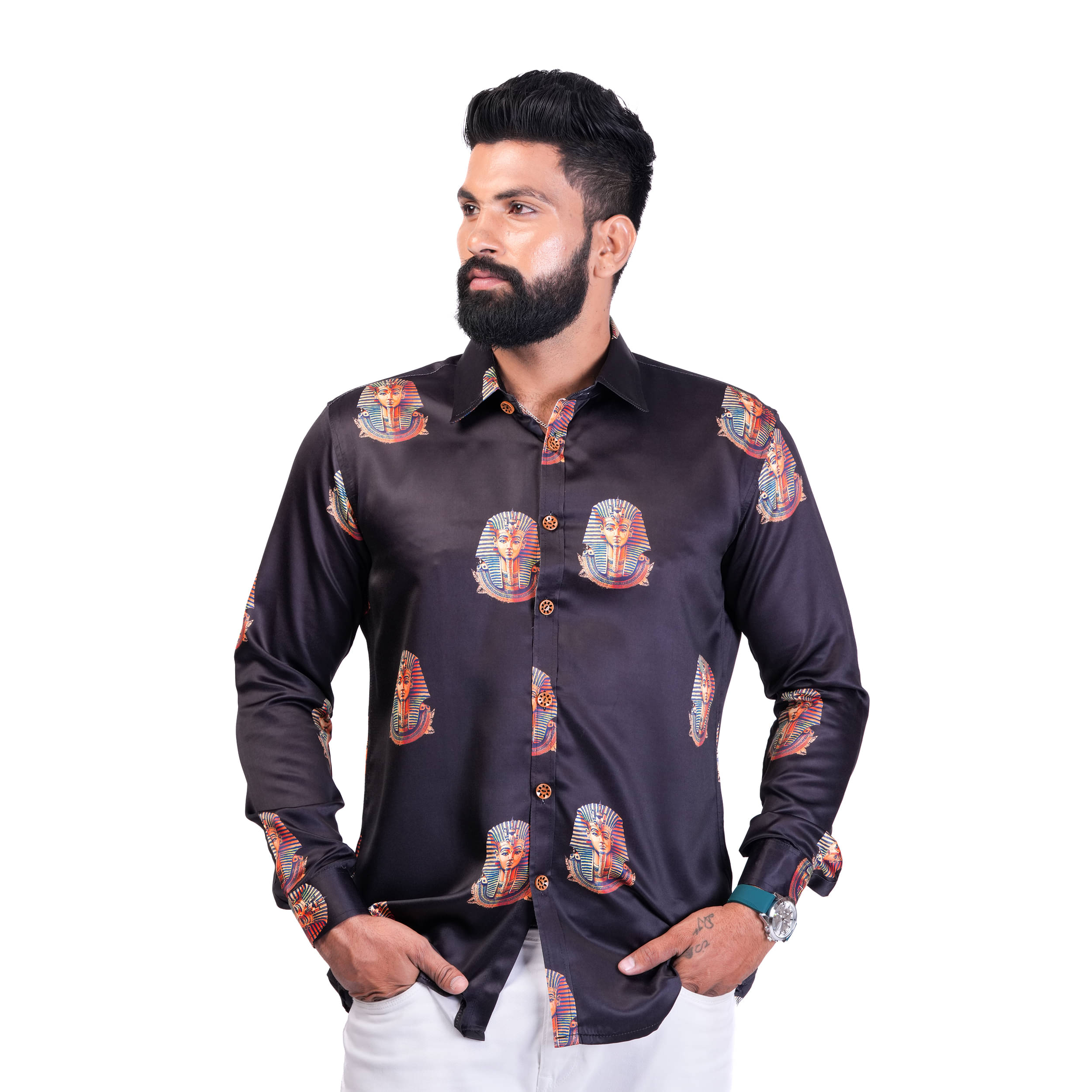     			TAK-DINA-DIN Satin Regular Fit Printed Full Sleeves Men's Casual Shirt - Black ( Pack of 1 )