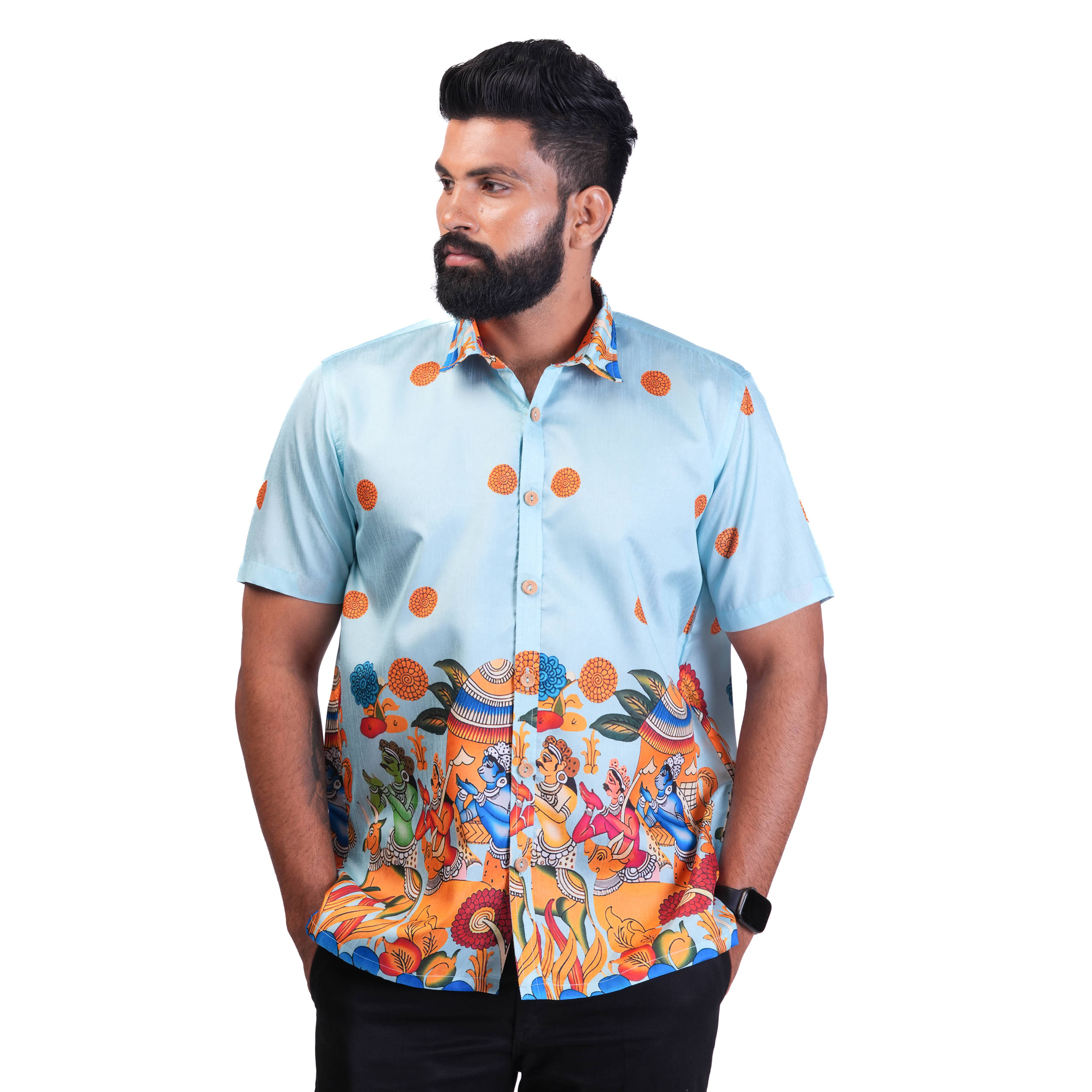     			TAK-DINA-DIN Silk Regular Fit Self Design Half Sleeves Men's Casual Shirt - Blue ( Pack of 1 )