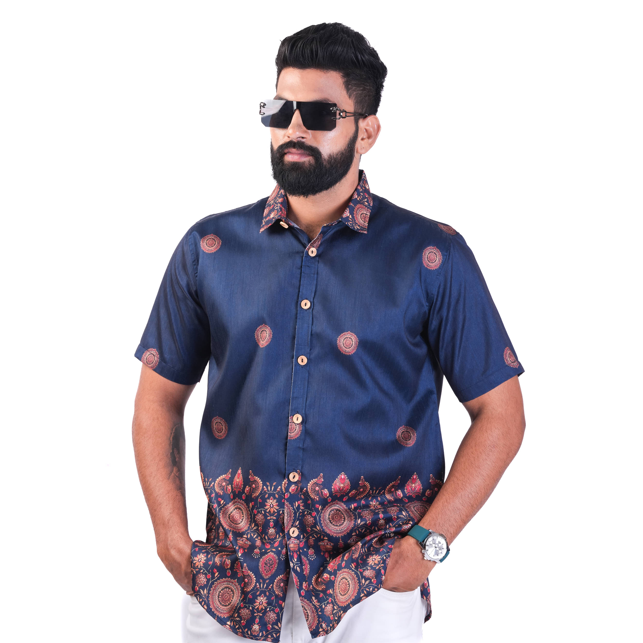     			TAK-DINA-DIN Silk Regular Fit Self Design Half Sleeves Men's Casual Shirt - Blue ( Pack of 1 )