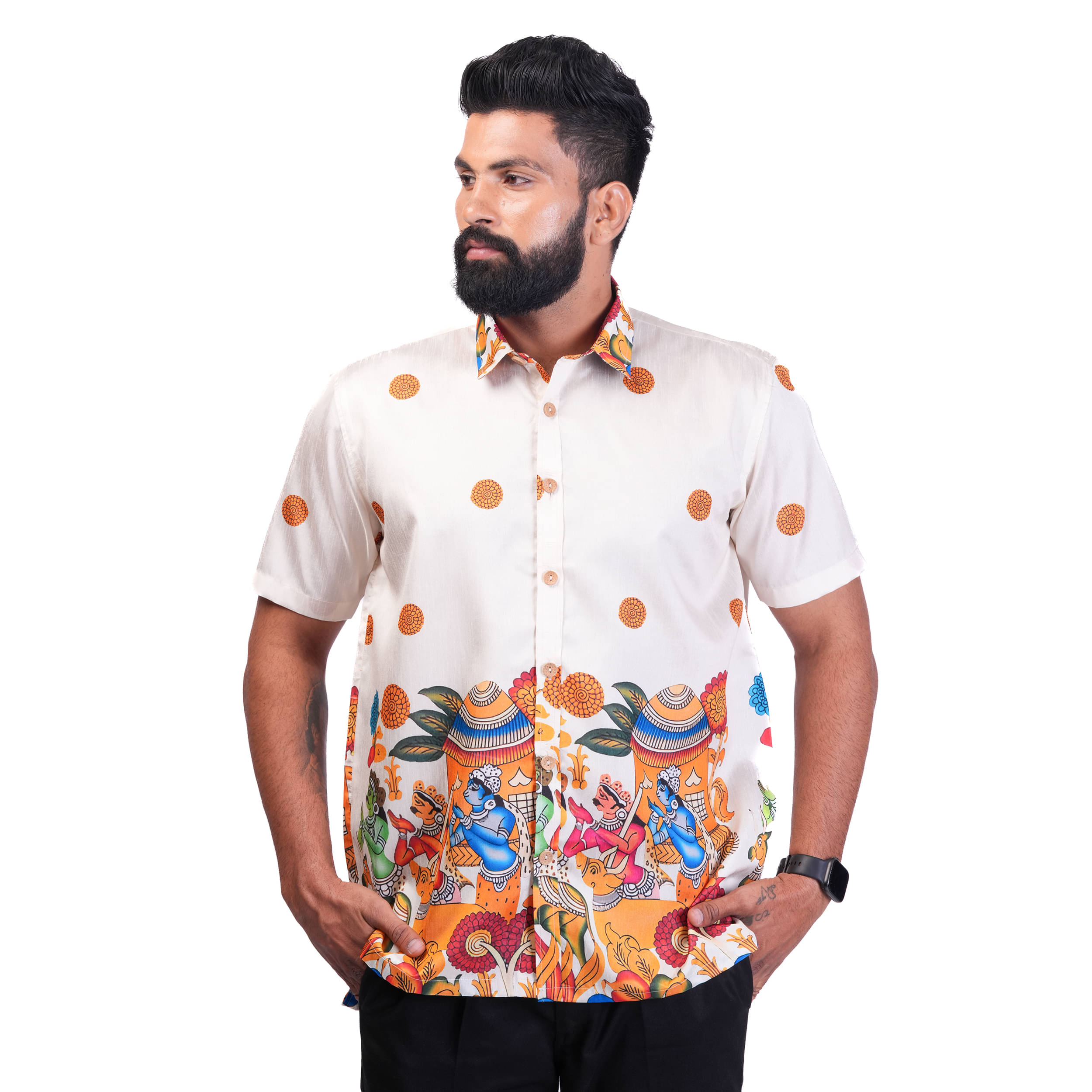     			TAK-DINA-DIN Silk Regular Fit Self Design Half Sleeves Men's Casual Shirt - Cream ( Pack of 1 )