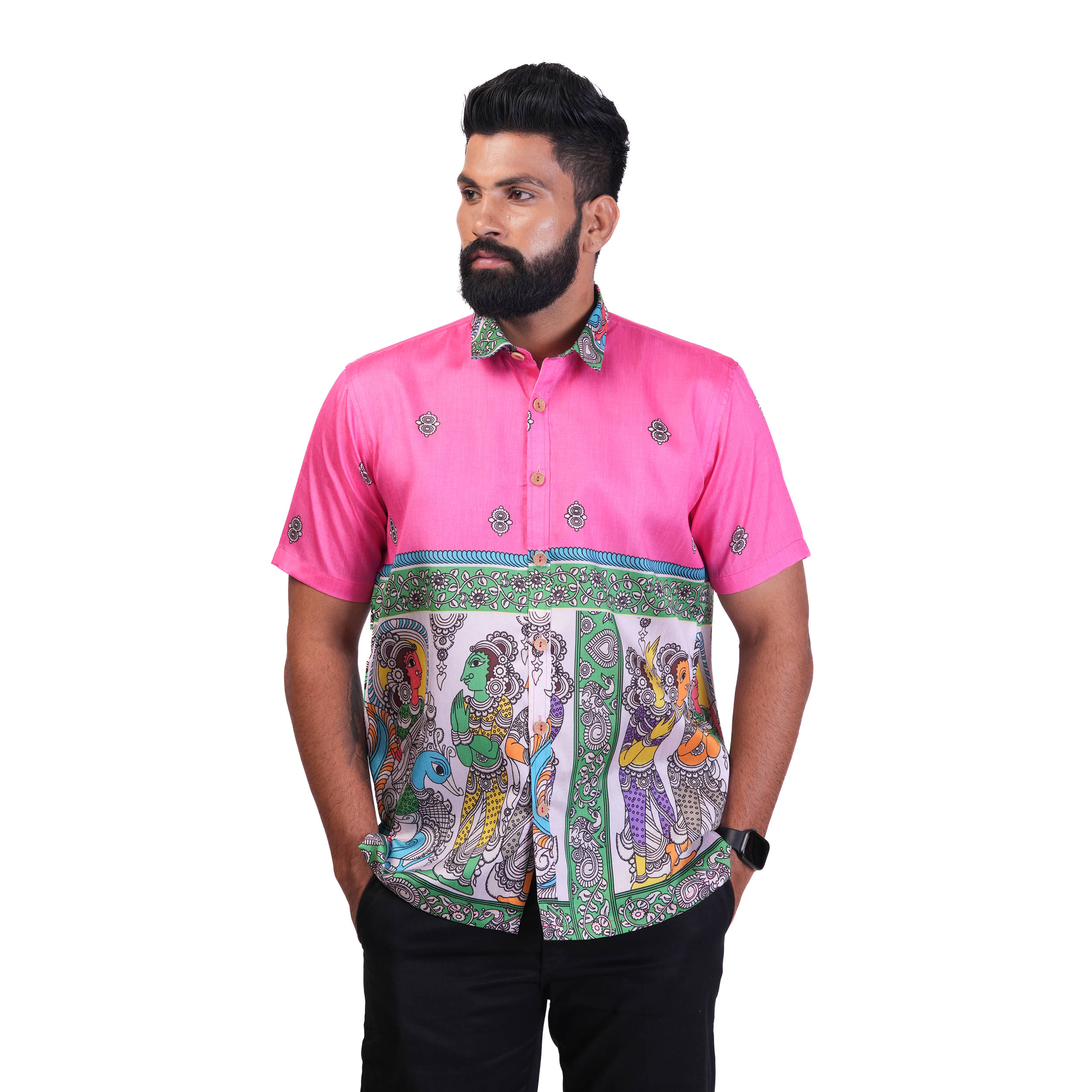     			TAK-DINA-DIN Silk Regular Fit Self Design Half Sleeves Men's Casual Shirt - Pink ( Pack of 1 )