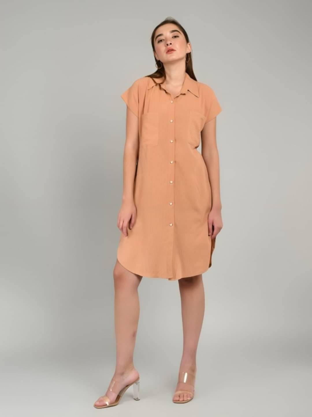     			THECLASSICTOGS Women Cotton Blend Solid Shirt Dress ( Yellow )