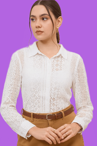 TarrenT HunT Women Solid Cotton Blend Shirt ( White ) TarrenT HunT Women Solid Cotton Blend Shirt ( White )