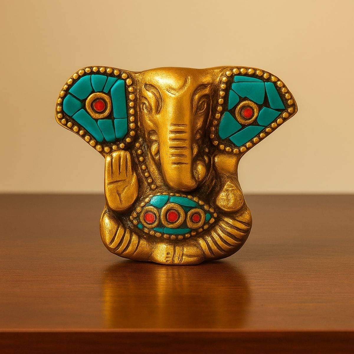     			Tiny Shiny Ganesha Metal Statue igurine with Colorful Stones Agarbatti Holder for Pooja room, living room for gift