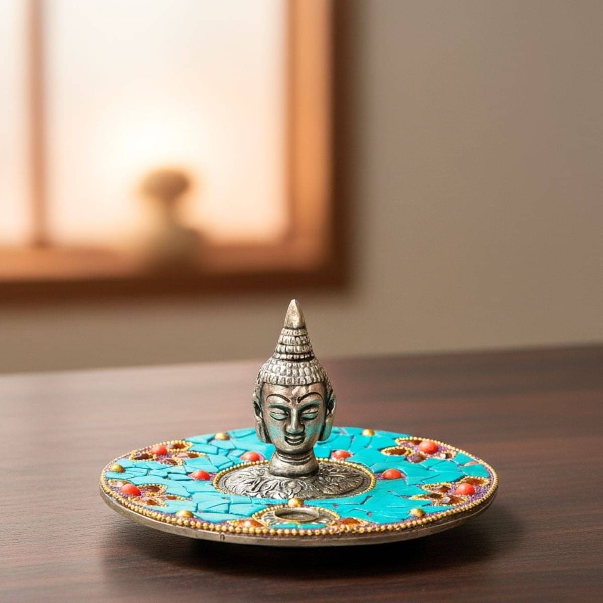     			Tiny Shiny Metal Buddha Incense Stand or Plate Cum Dhoop Burner or Agarbatti Stand for pooja room, living room,gift