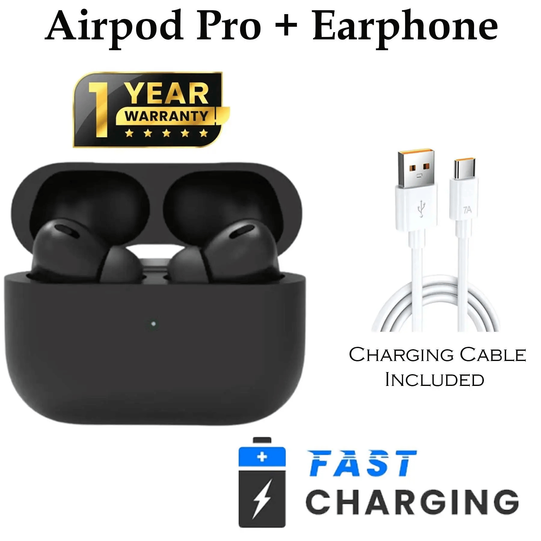     			Ultra-Bass Noise-Cancelling Earbuds – USB-C Fast Charge, Sleek Black Finish